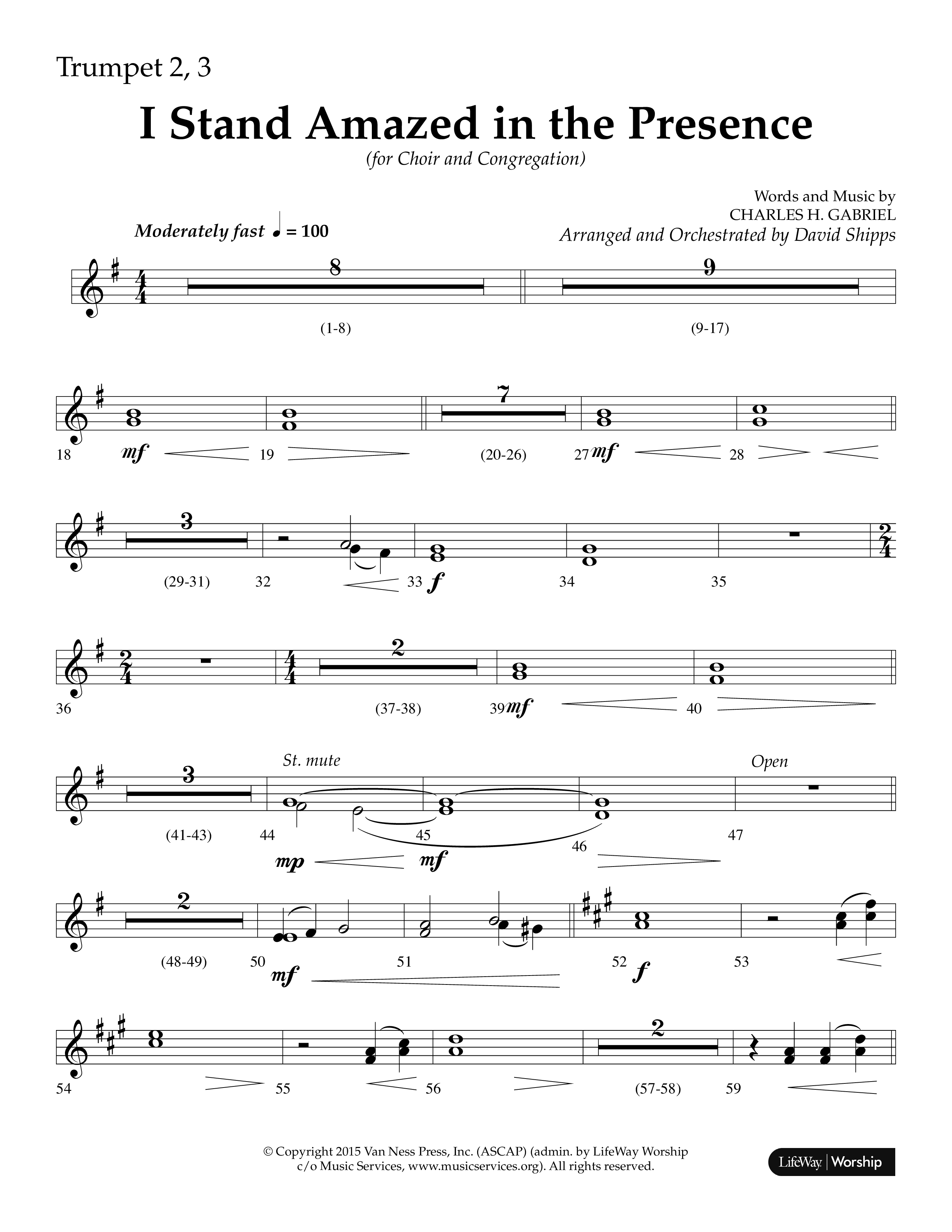 I Stand Amazed in the Presence (Choral Anthem SATB) Trumpet 2/3 (Lifeway Choral / Arr. David Shipps)