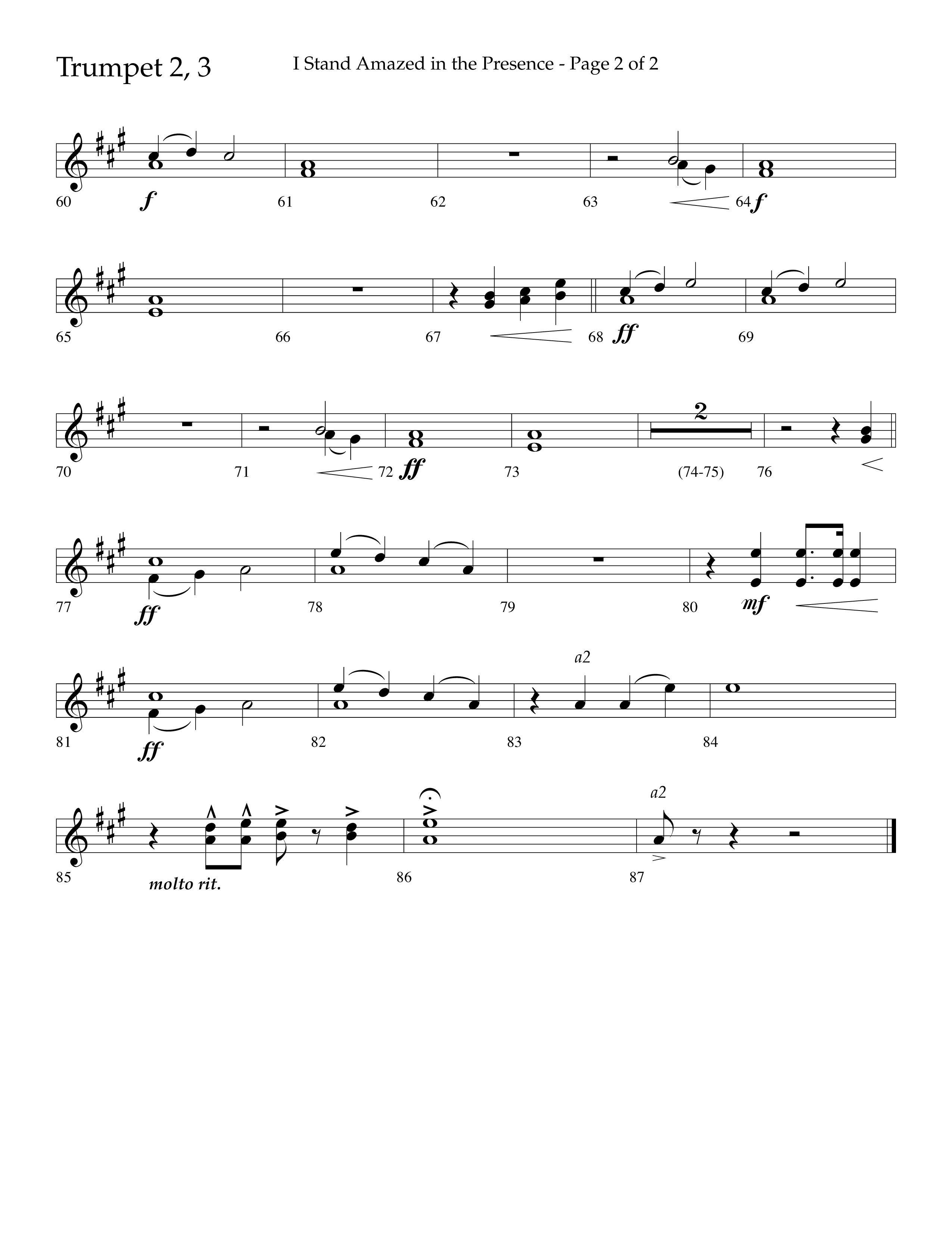 I Stand Amazed in the Presence (Choral Anthem SATB) Trumpet 2/3 (Lifeway Choral / Arr. David Shipps)