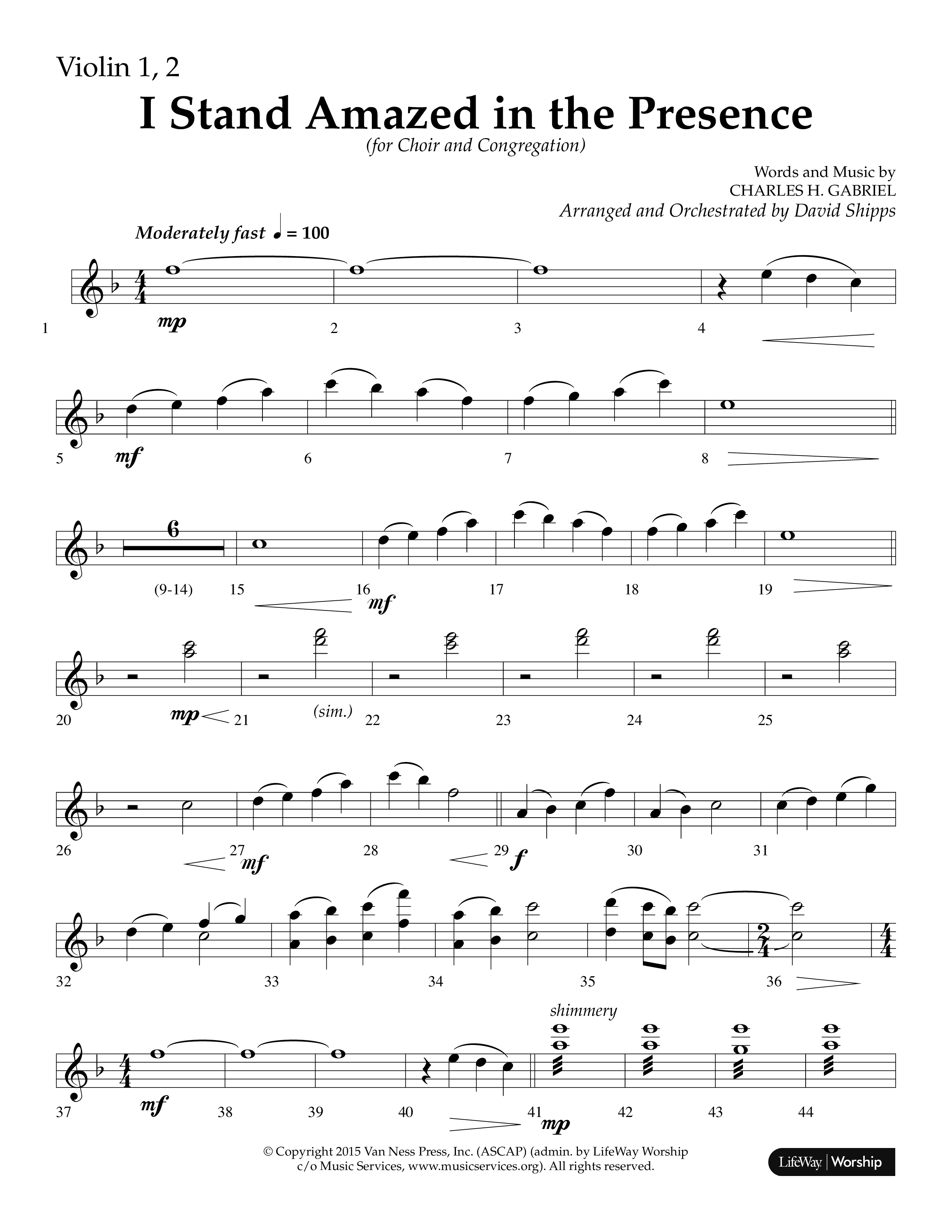 I Stand Amazed in the Presence (Choral Anthem SATB) Violin 1/2 (Lifeway Choral / Arr. David Shipps)