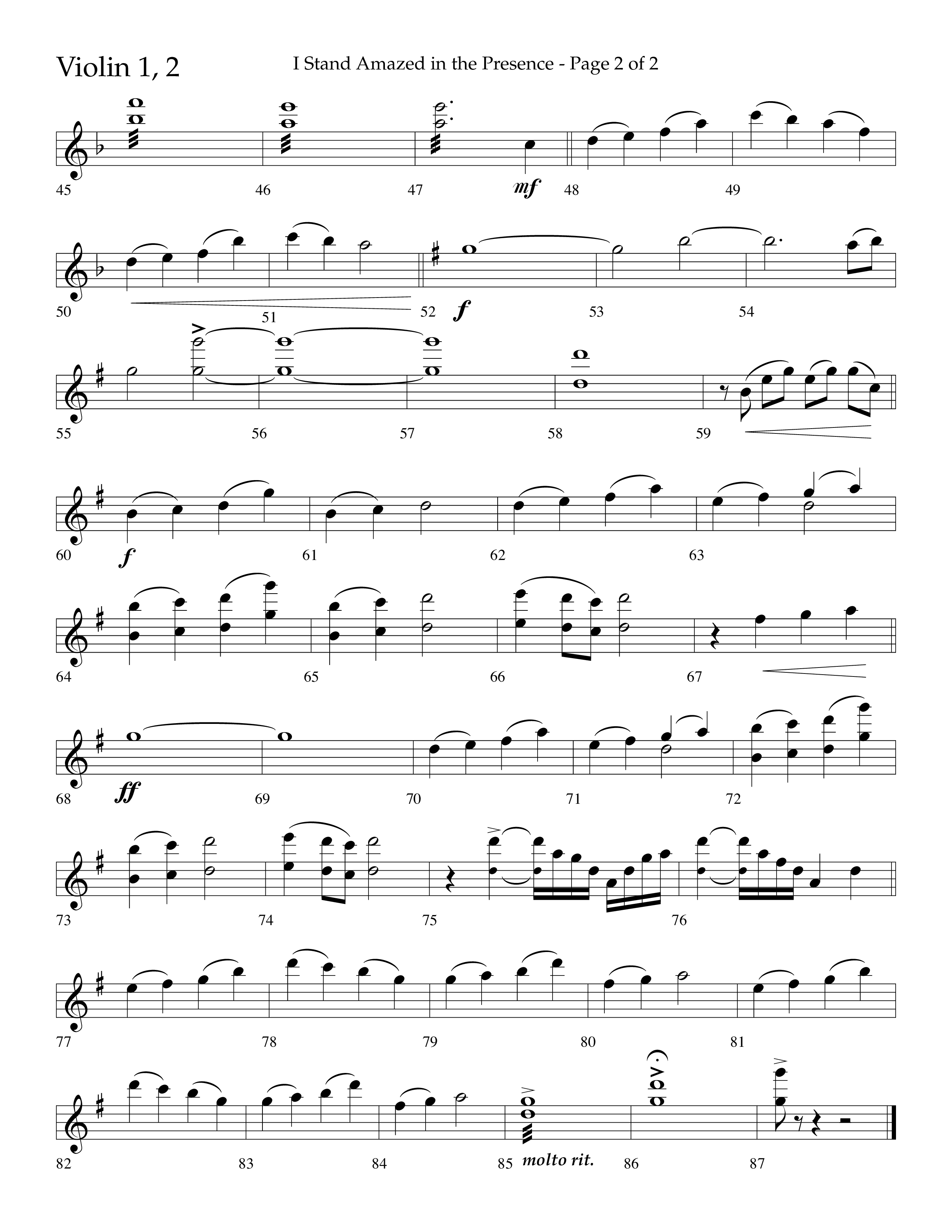 I Stand Amazed in the Presence (Choral Anthem SATB) Violin 1/2 (Lifeway Choral / Arr. David Shipps)
