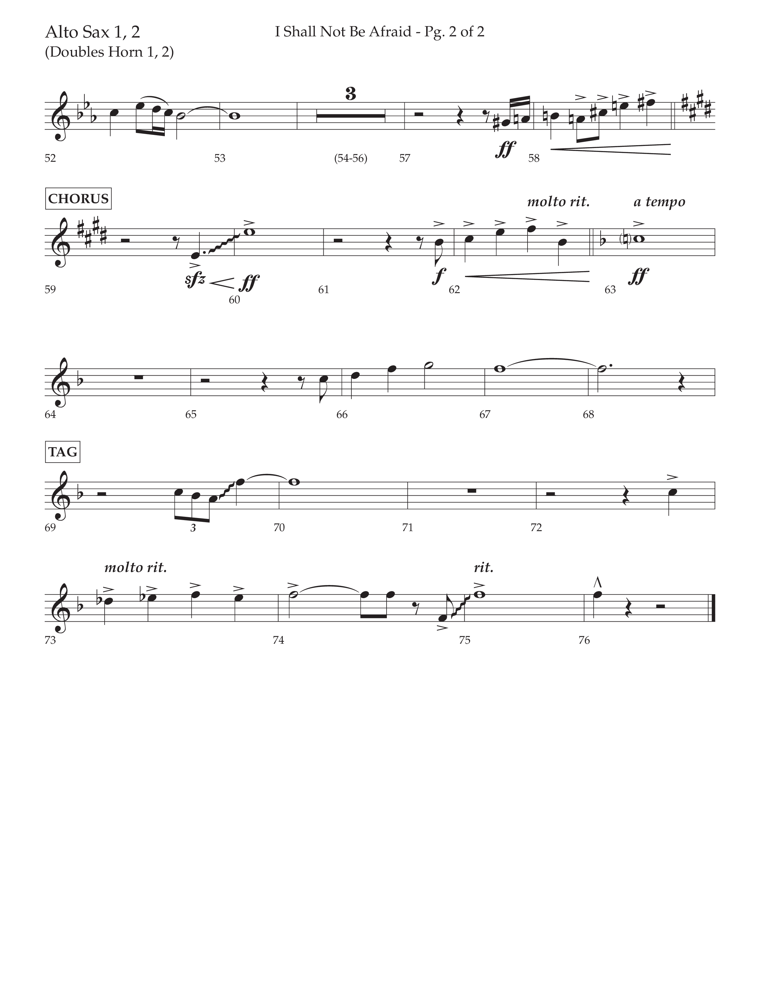 I Shall Not Be Afraid (Choral Anthem SATB) Alto Sax 1/2 (Lifeway Choral / Arr. Cliff Duren)