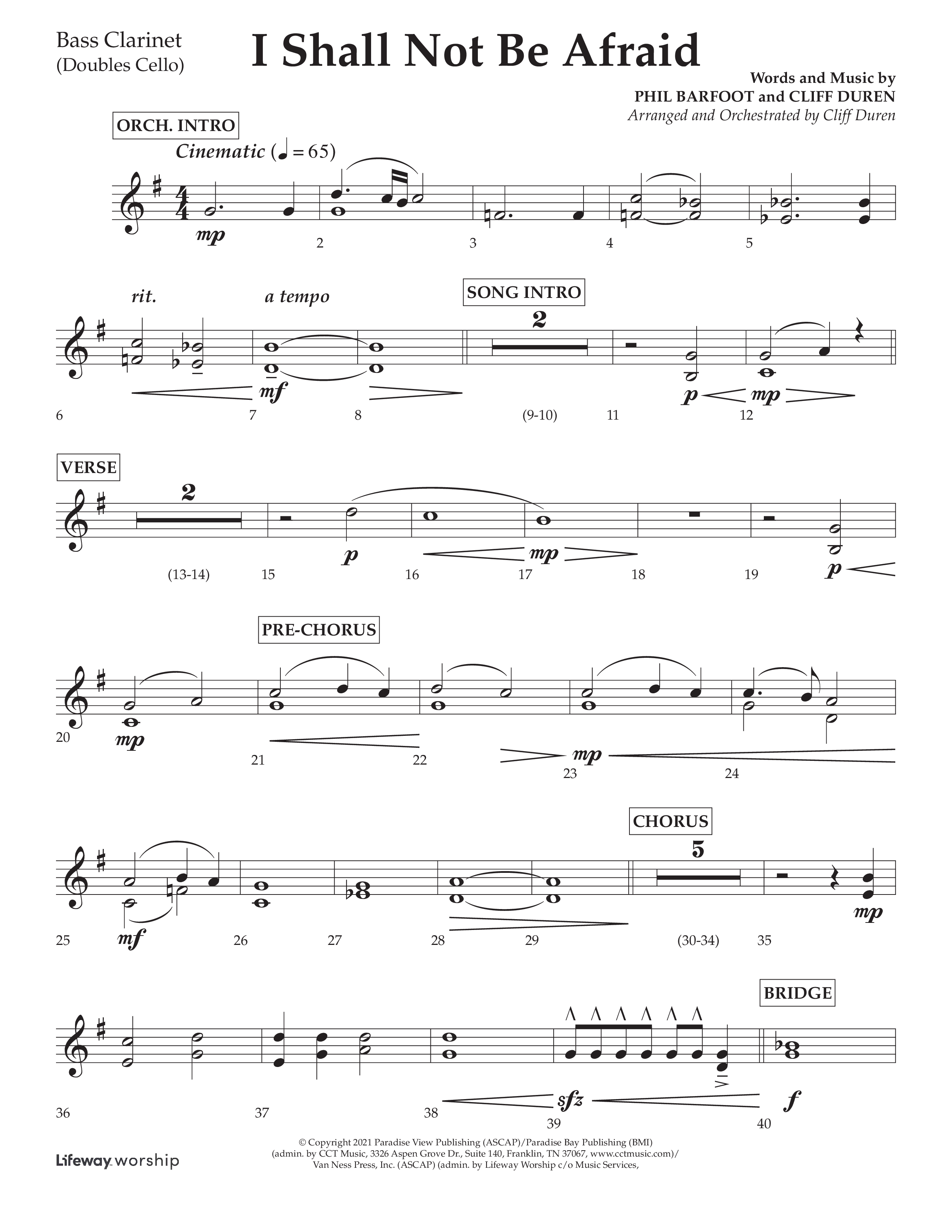 I Shall Not Be Afraid (Choral Anthem SATB) Bass Clarinet (Lifeway Choral / Arr. Cliff Duren)