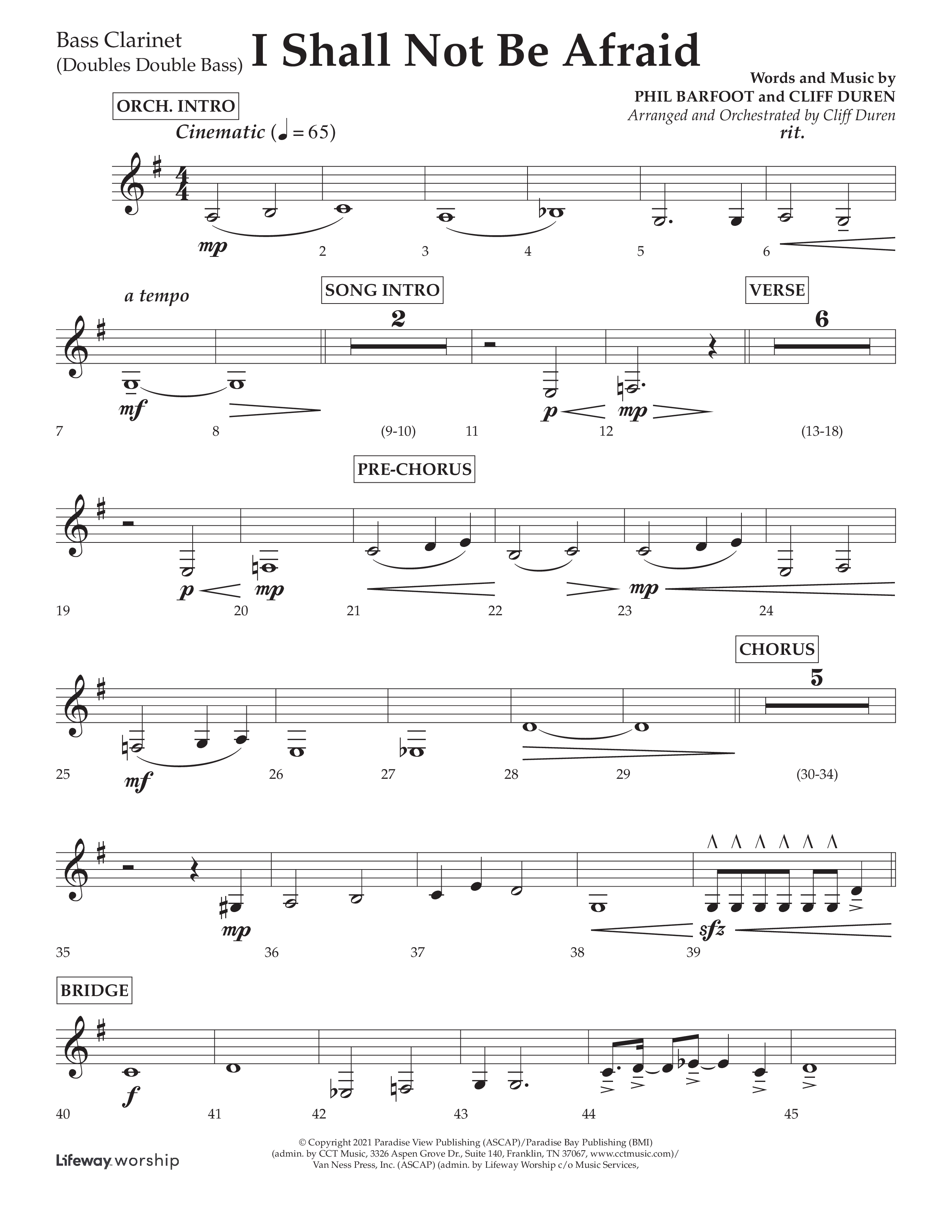 I Shall Not Be Afraid (Choral Anthem SATB) Bass Clarinet (Lifeway Choral / Arr. Cliff Duren)