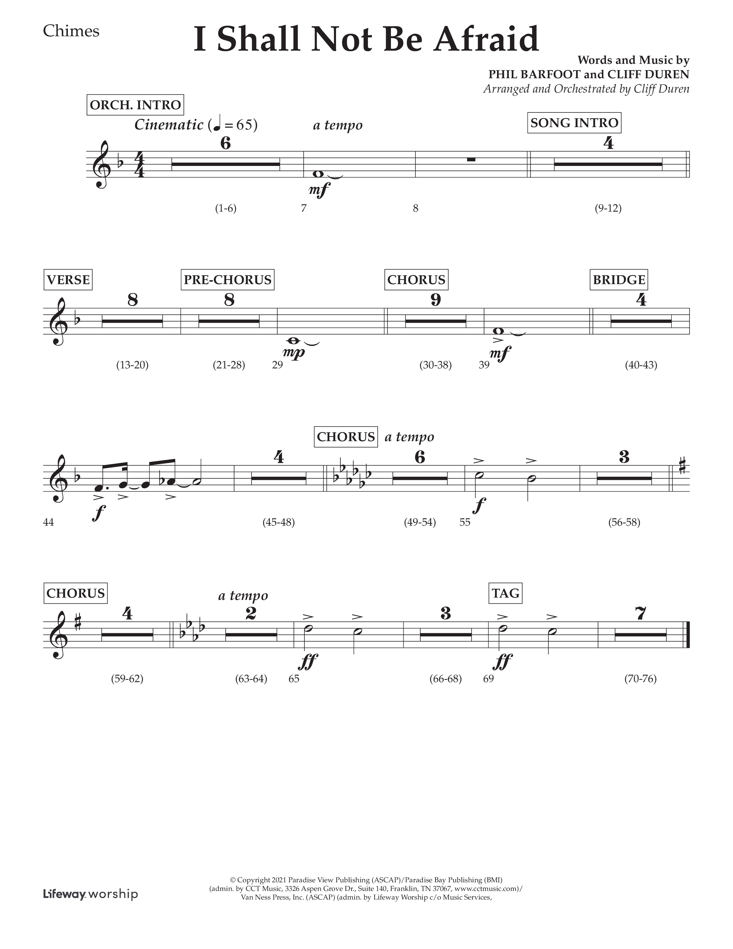 I Shall Not Be Afraid (Choral Anthem SATB) Chimes (Lifeway Choral / Arr. Cliff Duren)