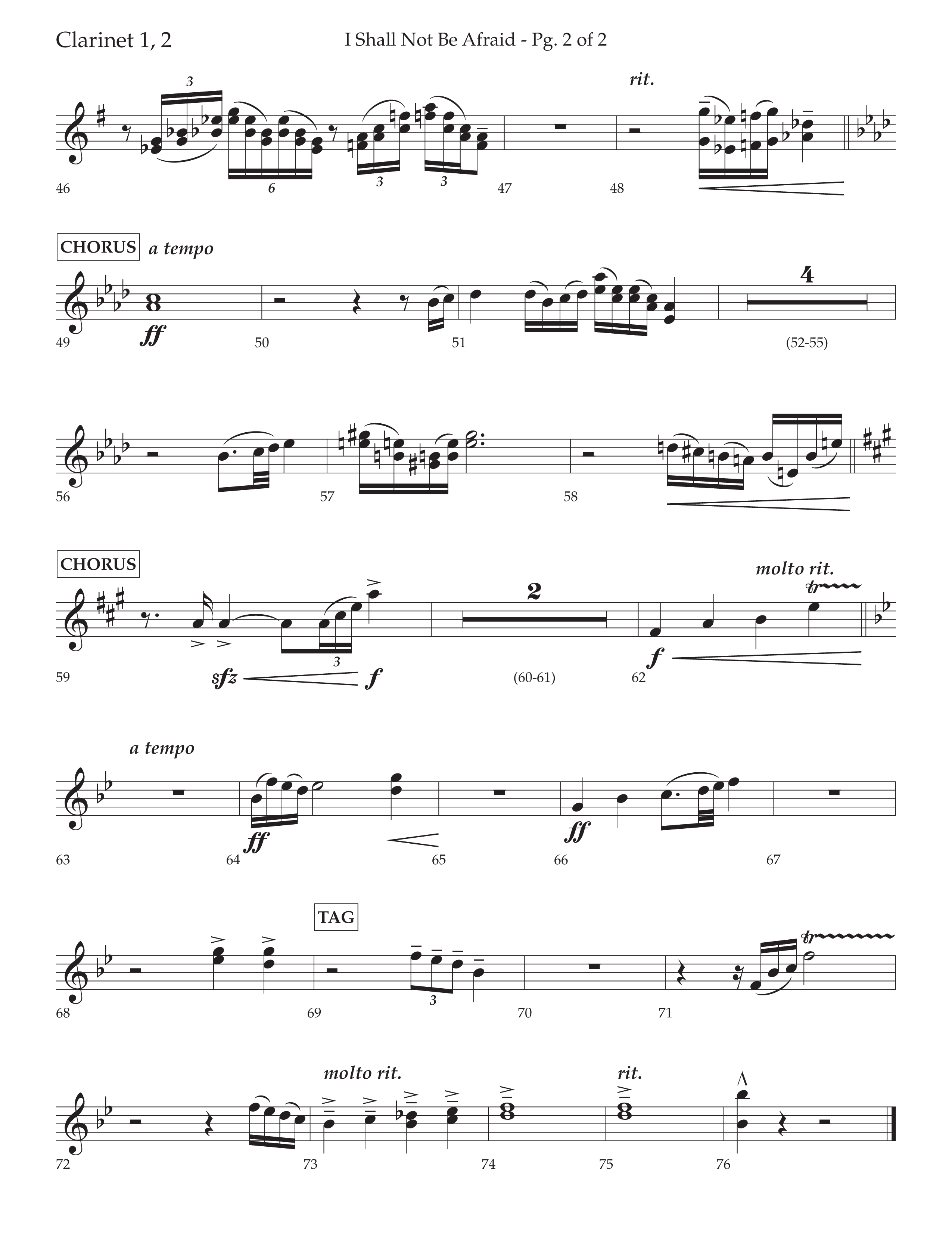 I Shall Not Be Afraid (Choral Anthem SATB) Clarinet 1/2 (Lifeway Choral / Arr. Cliff Duren)