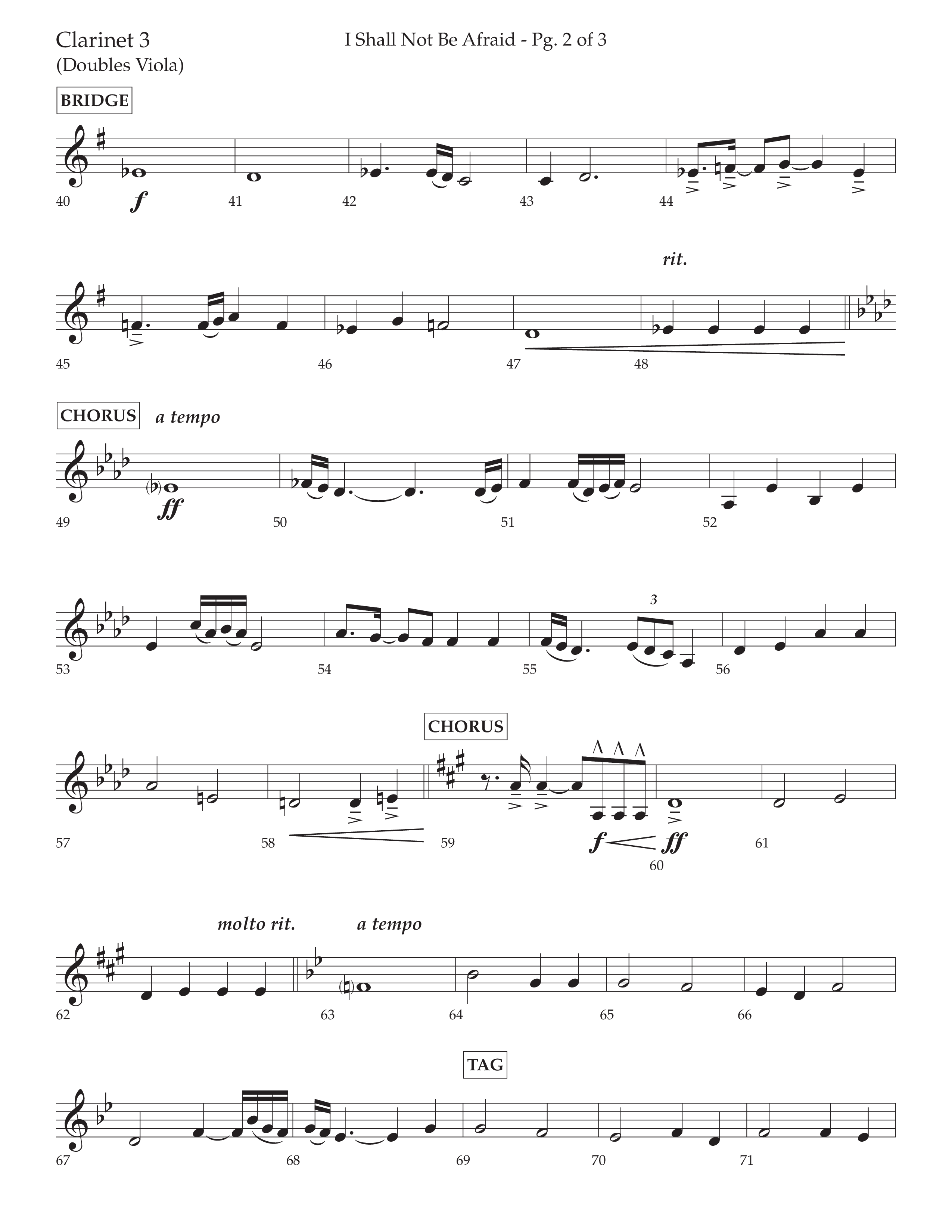 I Shall Not Be Afraid (Choral Anthem SATB) Clarinet 3 (Lifeway Choral / Arr. Cliff Duren)