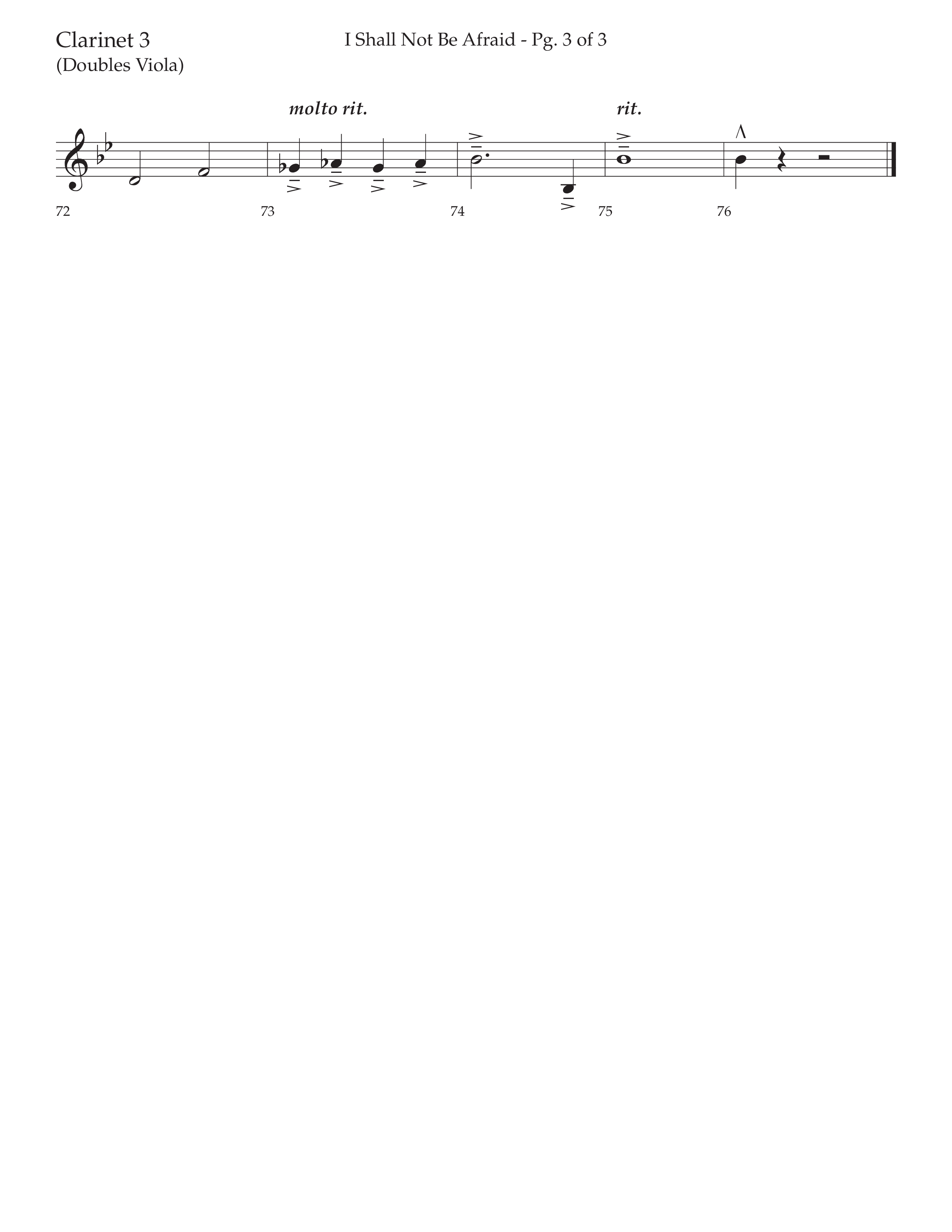 I Shall Not Be Afraid (Choral Anthem SATB) Clarinet 3 (Lifeway Choral / Arr. Cliff Duren)