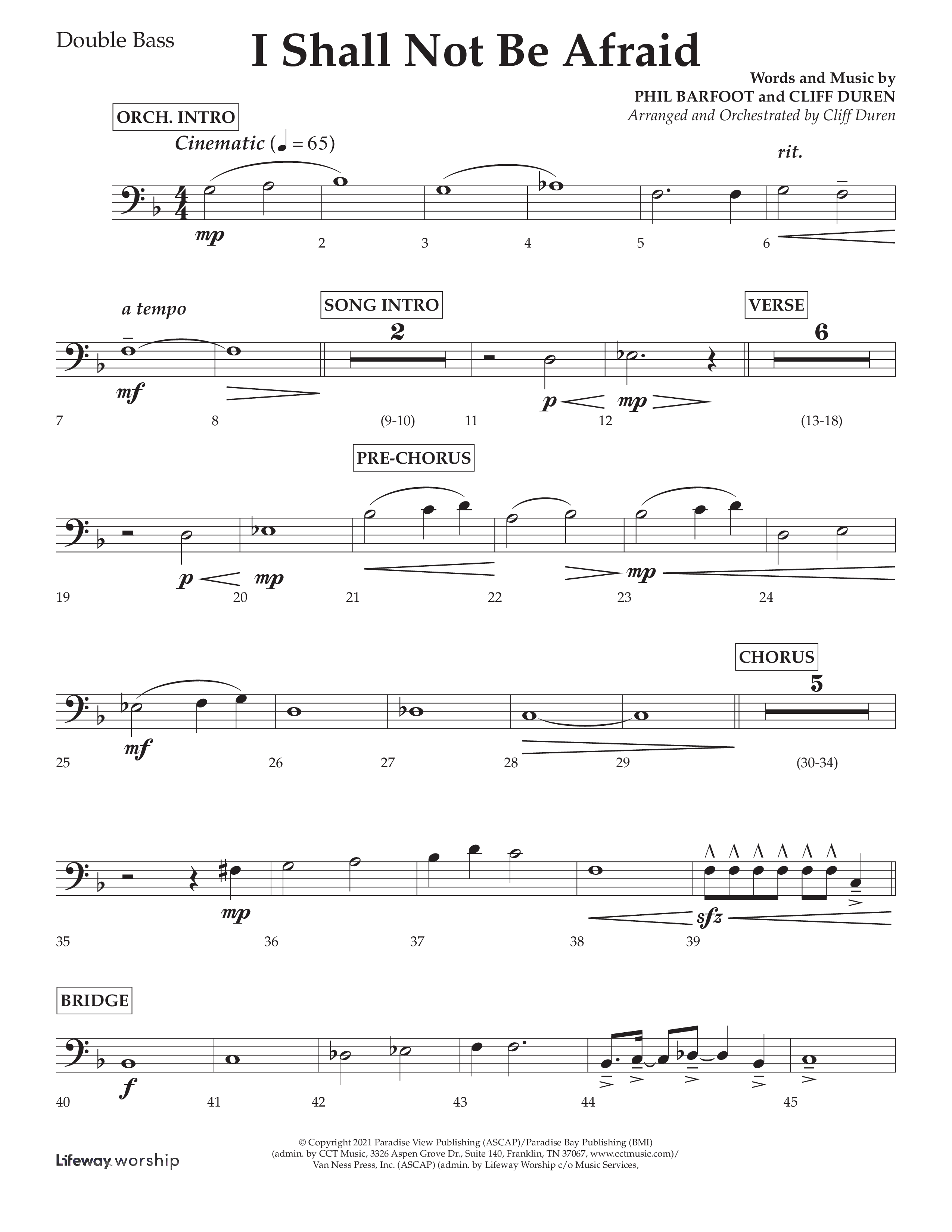 I Shall Not Be Afraid (Choral Anthem SATB) Double Bass (Lifeway Choral / Arr. Cliff Duren)