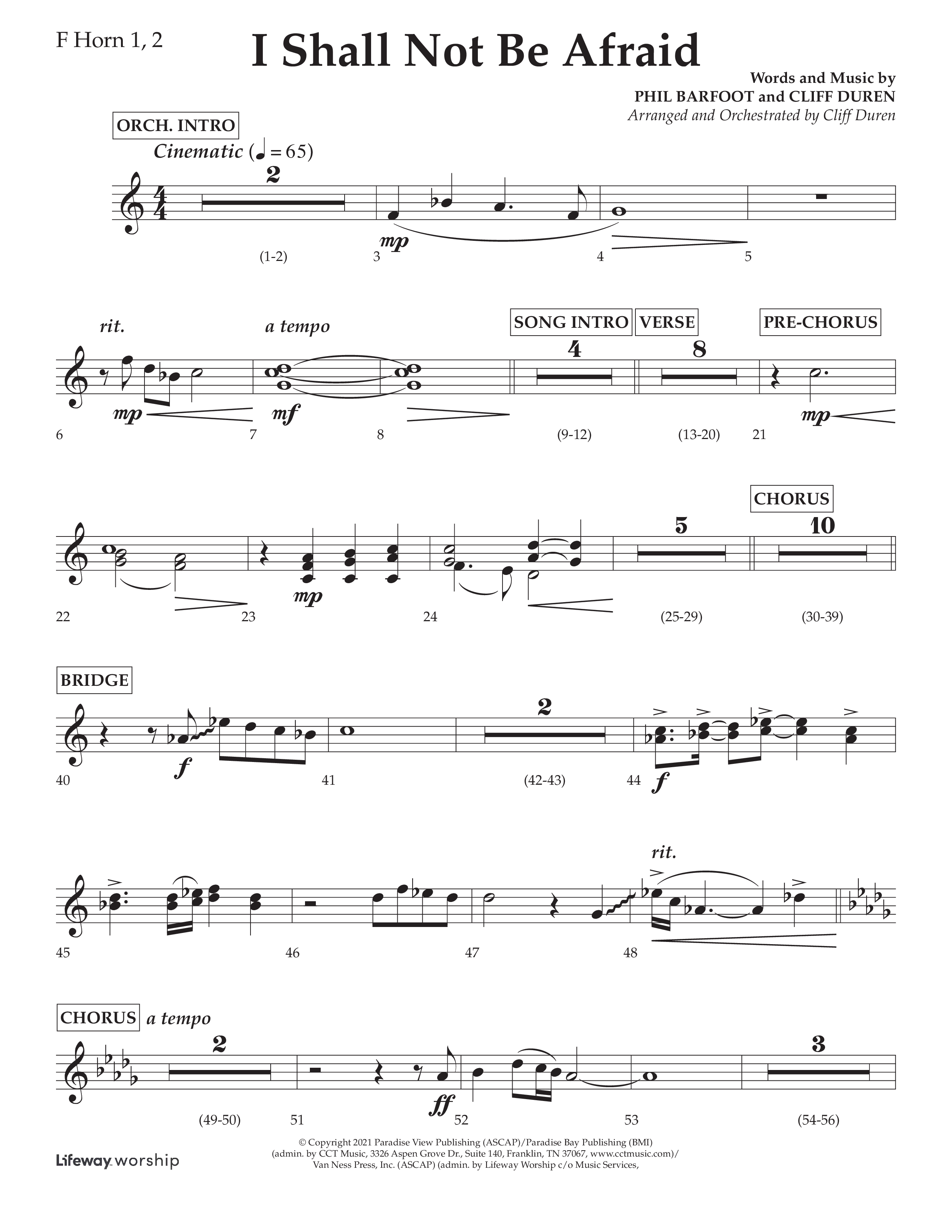 I Shall Not Be Afraid (Choral Anthem SATB) French Horn 1/2 (Lifeway Choral / Arr. Cliff Duren)