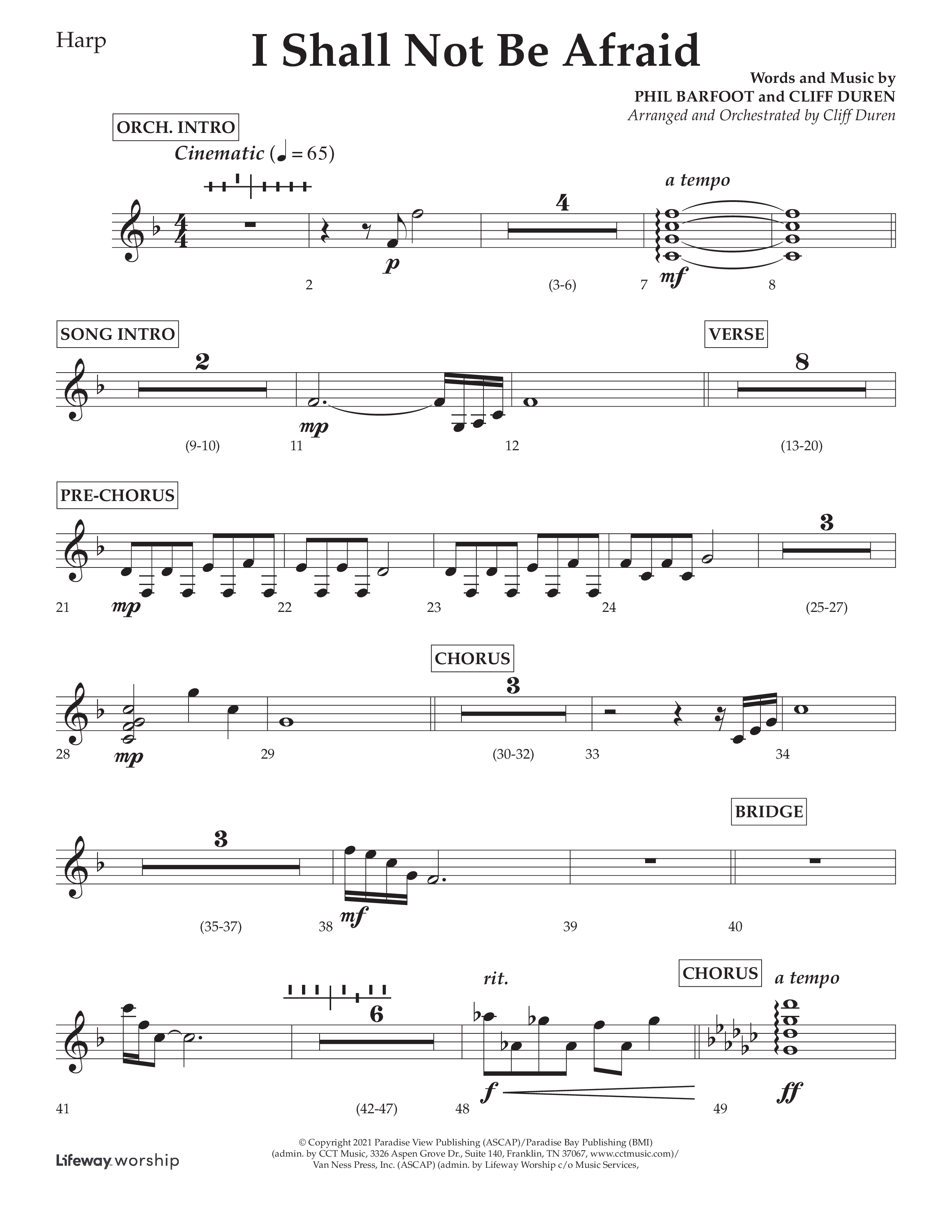I Shall Not Be Afraid (Choral Anthem SATB) Harp (Lifeway Choral / Arr. Cliff Duren)