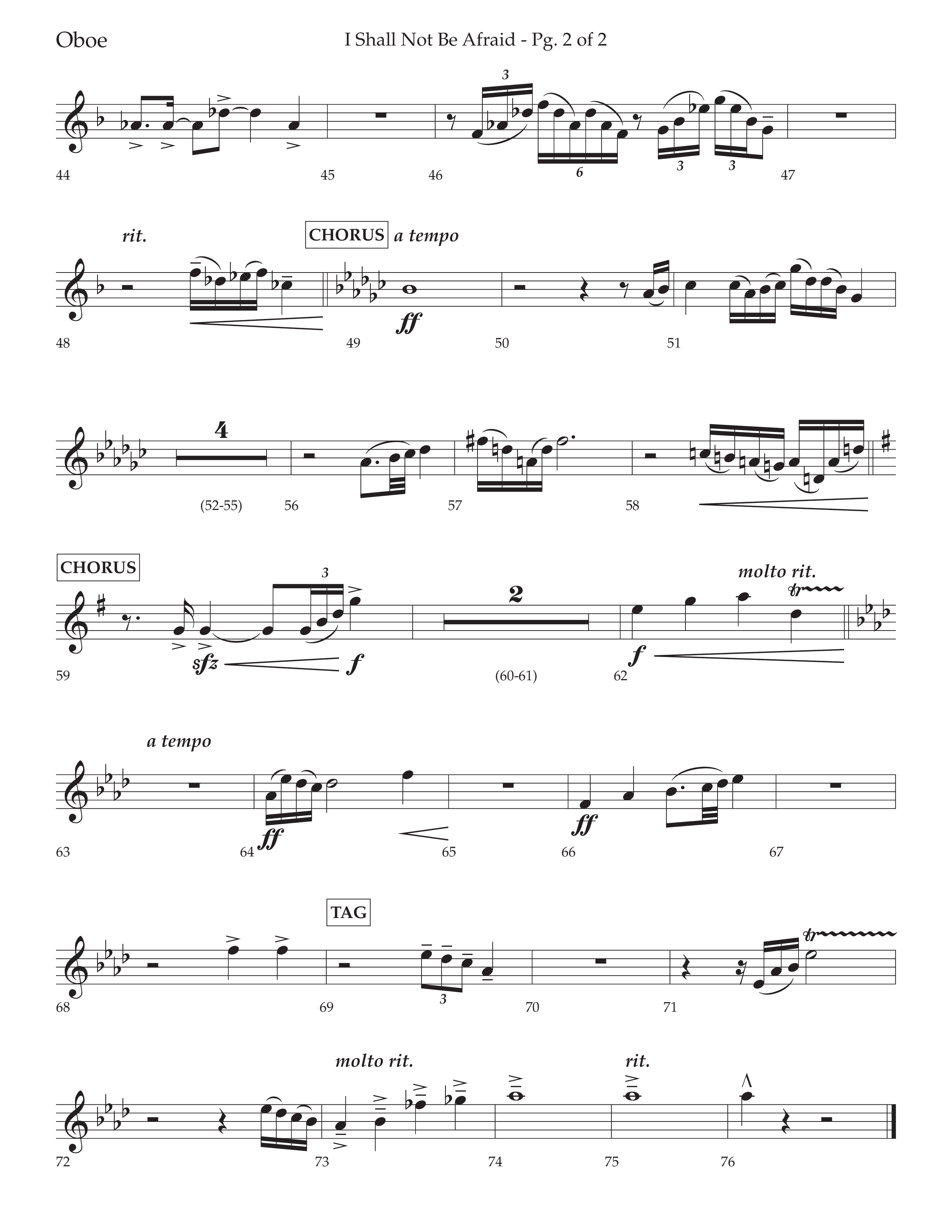 I Shall Not Be Afraid (Choral Anthem SATB) Oboe (Lifeway Choral / Arr. Cliff Duren)