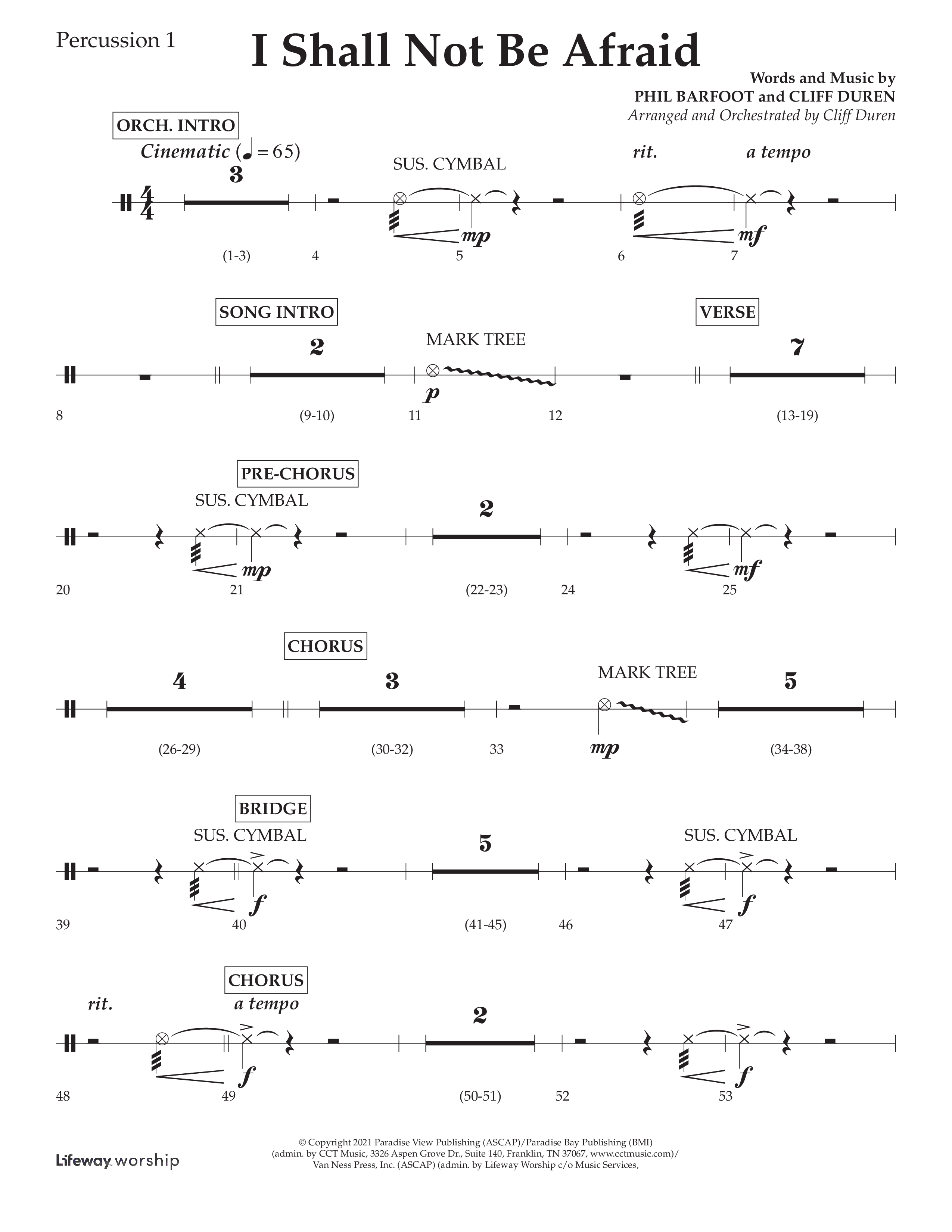 I Shall Not Be Afraid (Choral Anthem SATB) Percussion 1/2 (Lifeway Choral / Arr. Cliff Duren)
