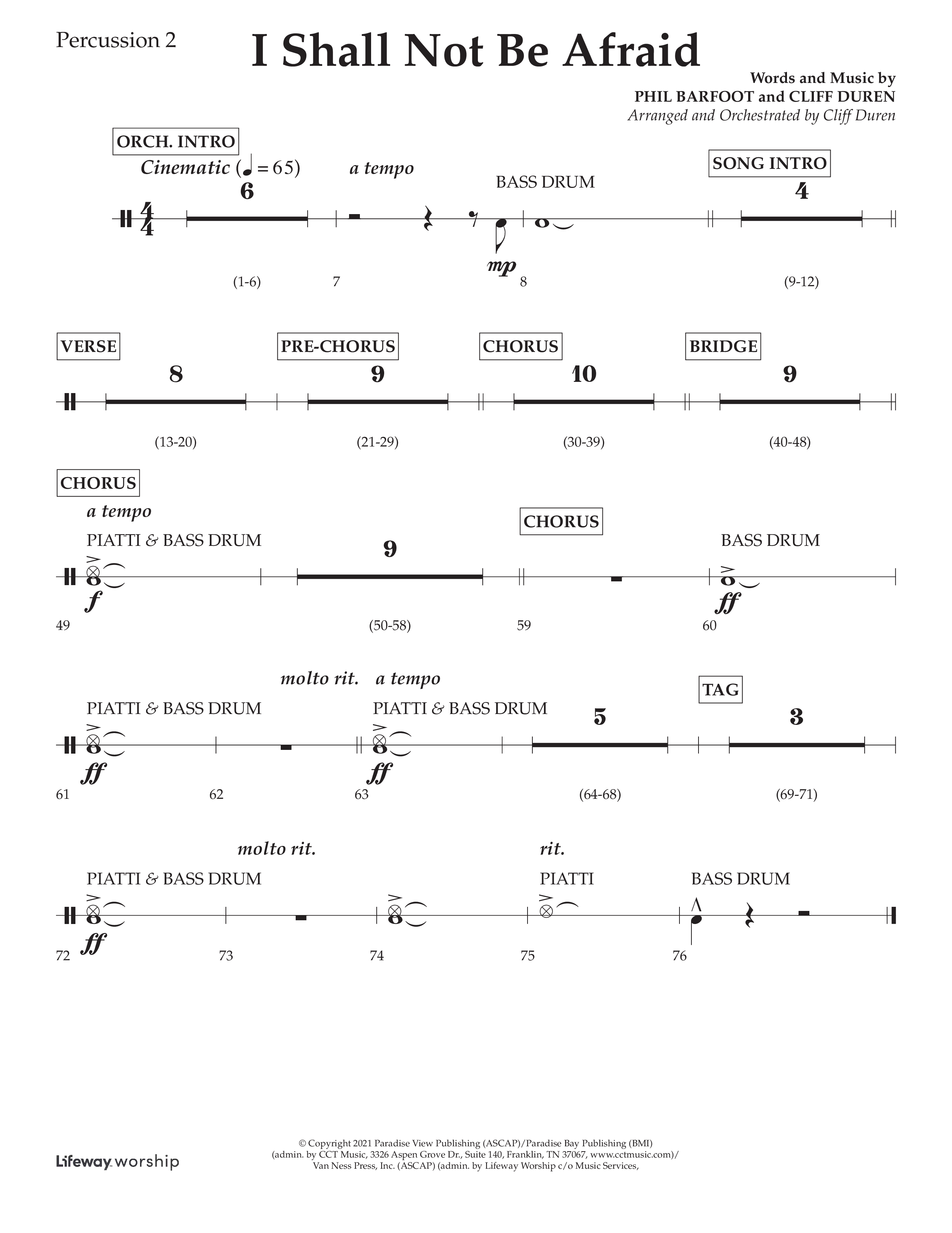 I Shall Not Be Afraid (Choral Anthem SATB) Percussion 1/2 (Lifeway Choral / Arr. Cliff Duren)