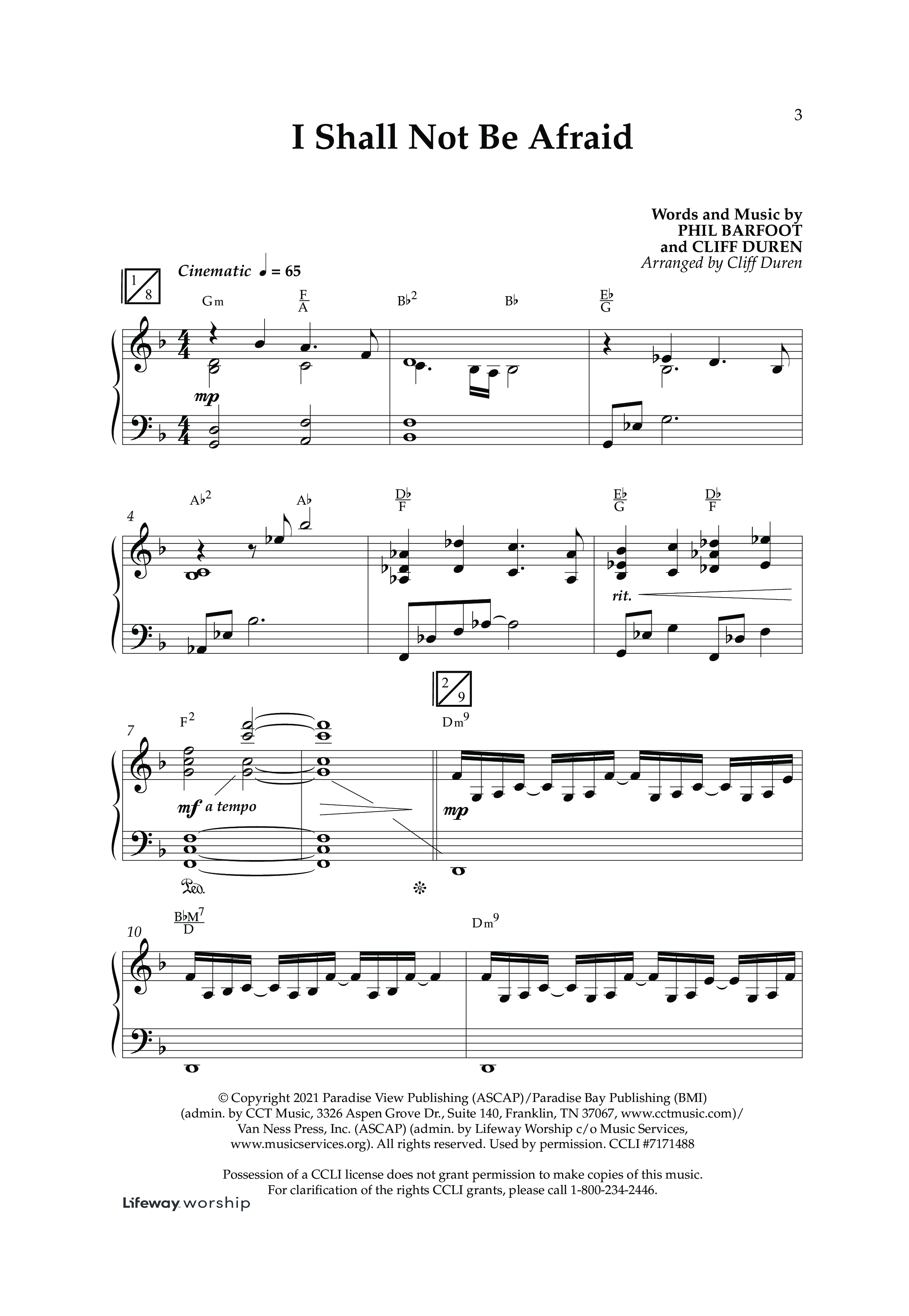 I Shall Not Be Afraid (Choral Anthem SATB) Anthem (SATB/Piano) (Lifeway Choral / Arr. Cliff Duren)