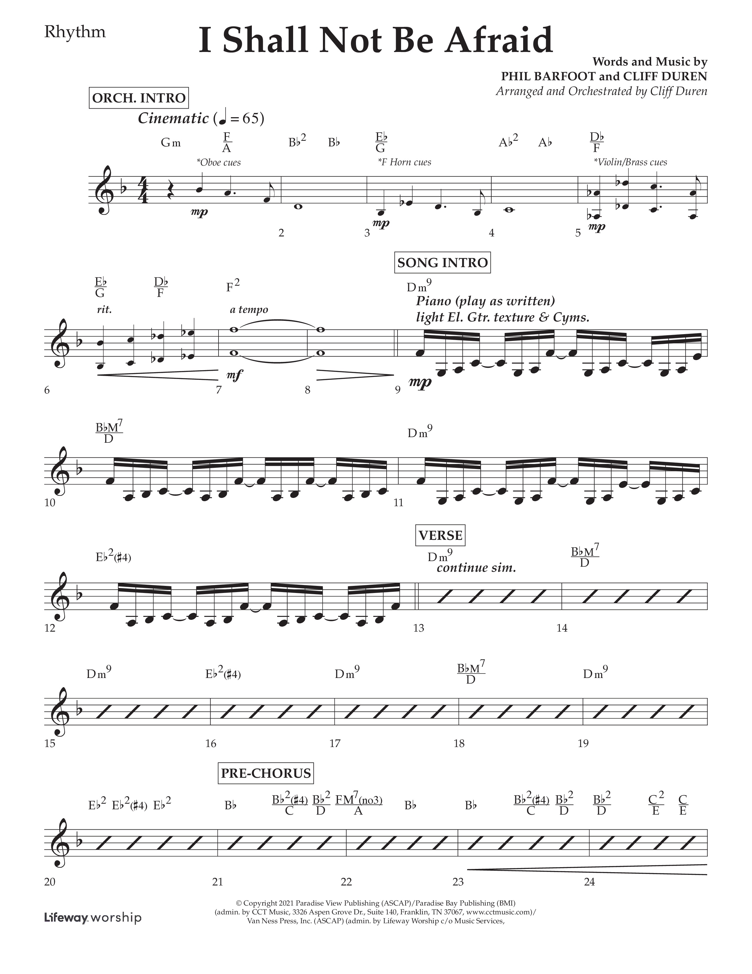 I Shall Not Be Afraid (Choral Anthem SATB) Lead Melody & Rhythm (Lifeway Choral / Arr. Cliff Duren)