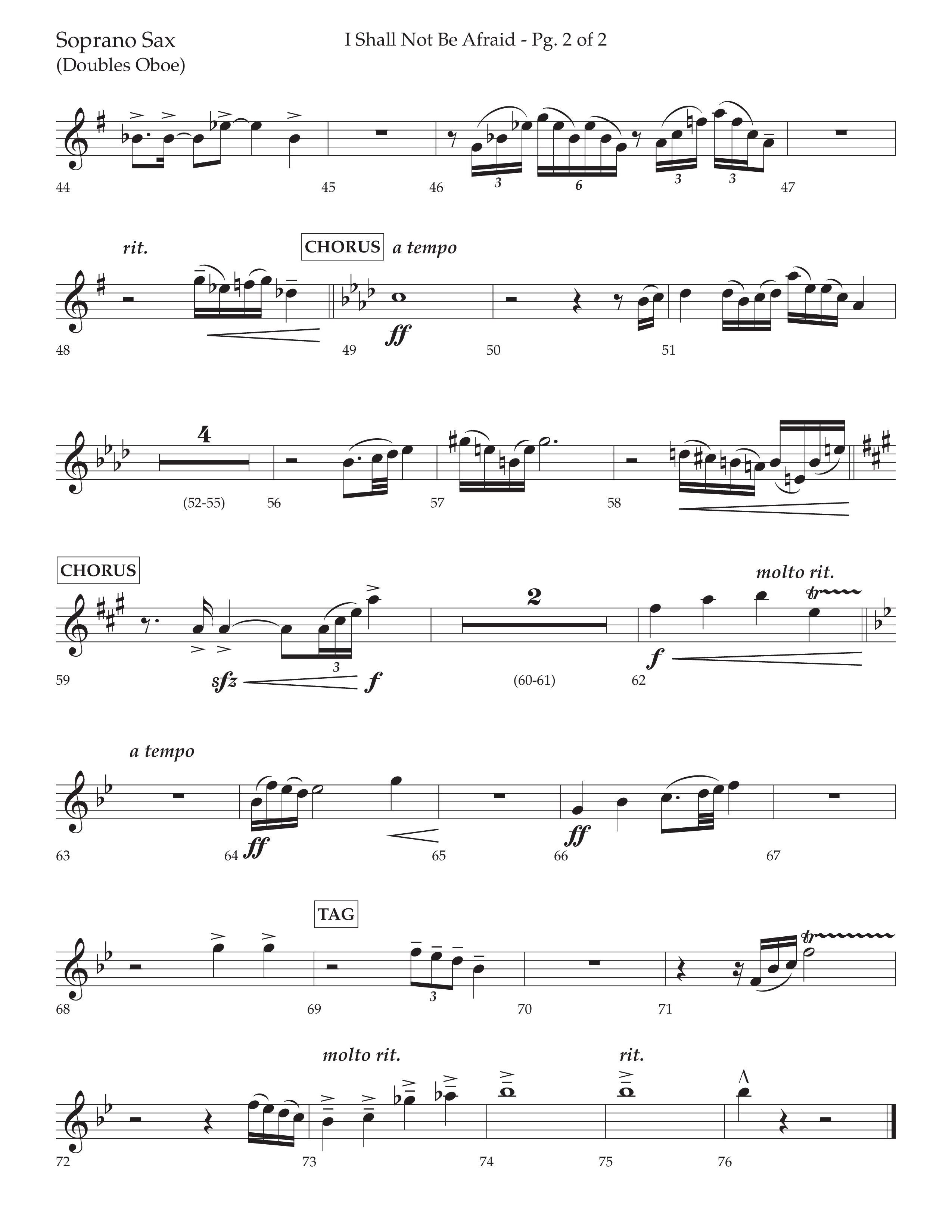 I Shall Not Be Afraid (Choral Anthem SATB) Soprano Sax (Lifeway Choral / Arr. Cliff Duren)