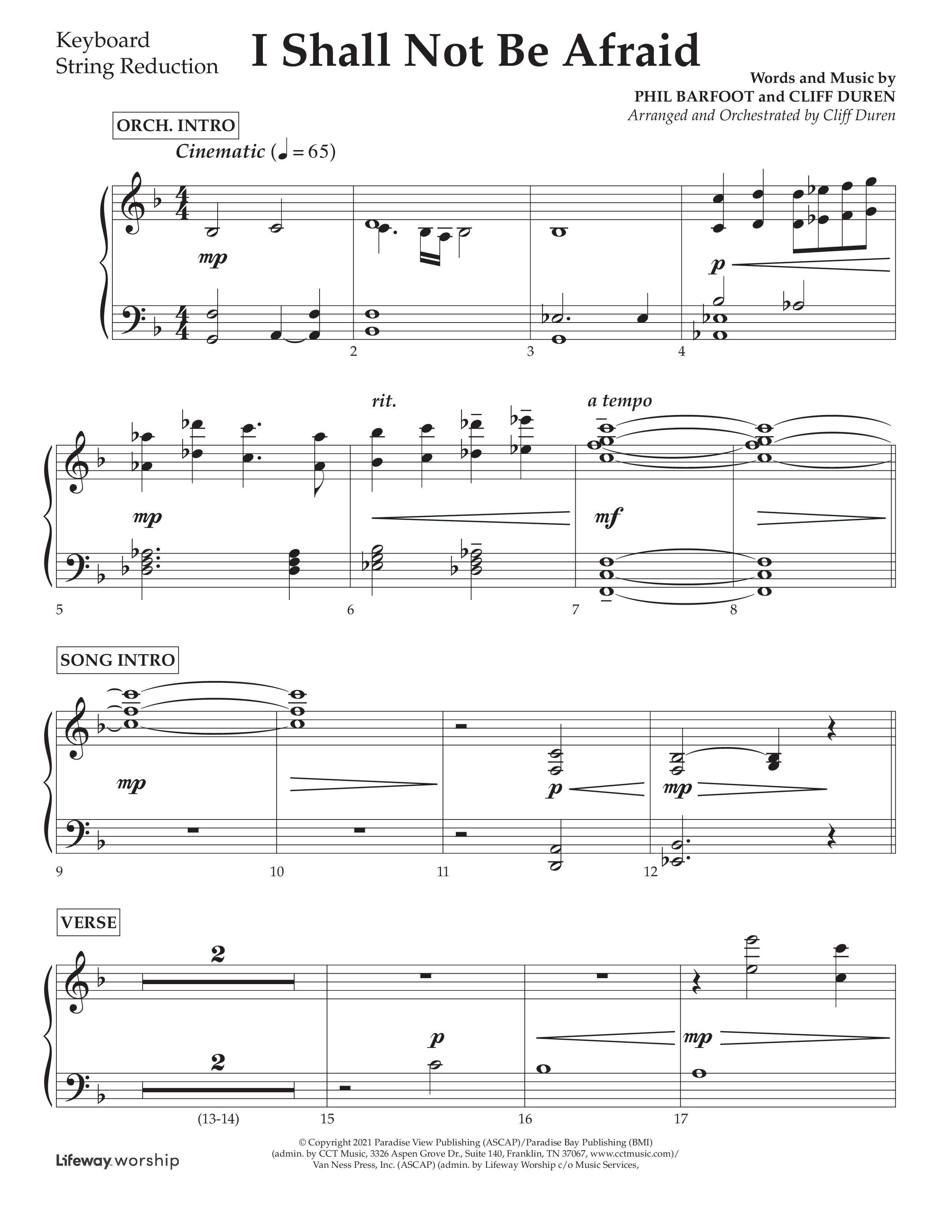 I Shall Not Be Afraid (Choral Anthem SATB) String Reduction (Lifeway Choral / Arr. Cliff Duren)