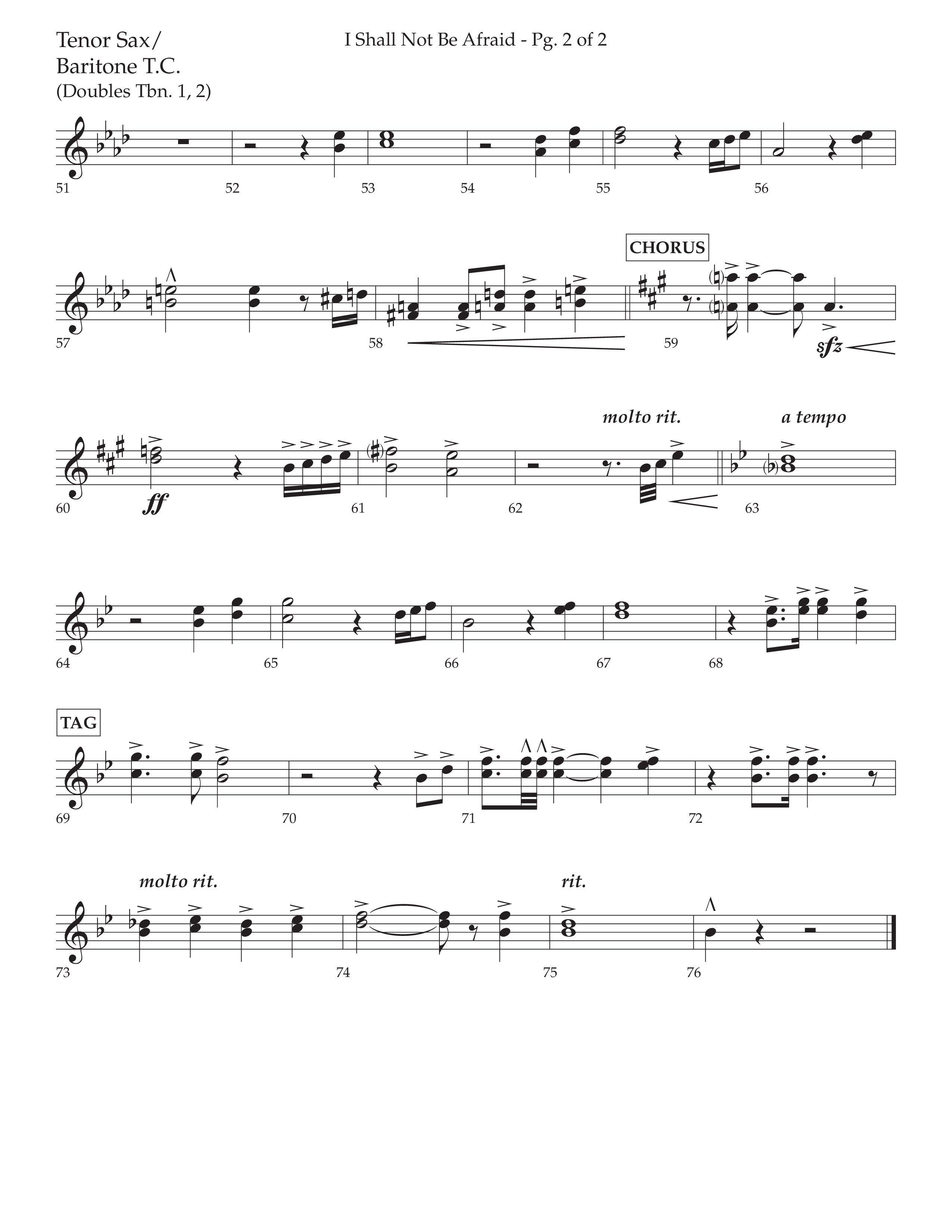 I Shall Not Be Afraid (Choral Anthem SATB) Tenor Sax/Baritone T.C. (Lifeway Choral / Arr. Cliff Duren)