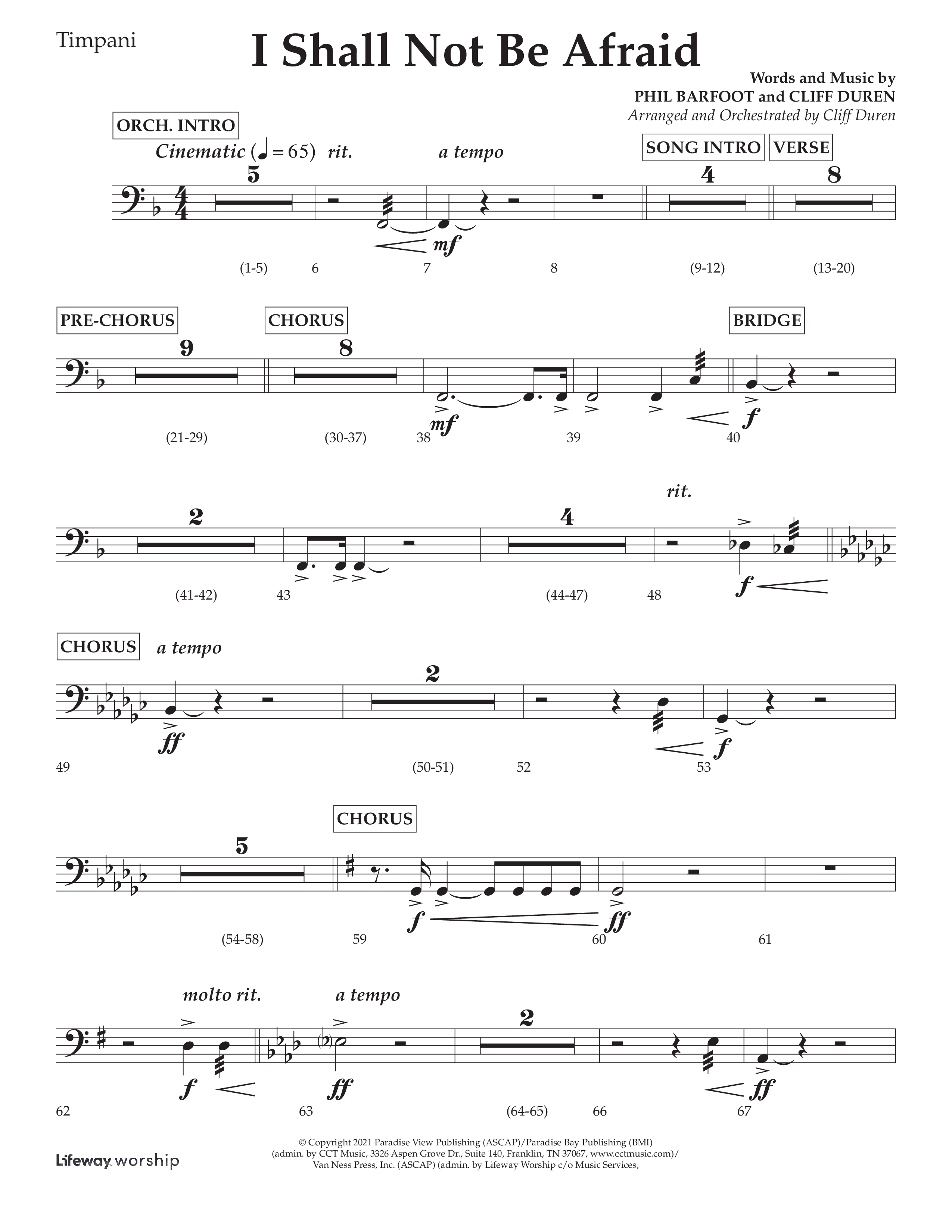I Shall Not Be Afraid (Choral Anthem SATB) Timpani (Lifeway Choral / Arr. Cliff Duren)