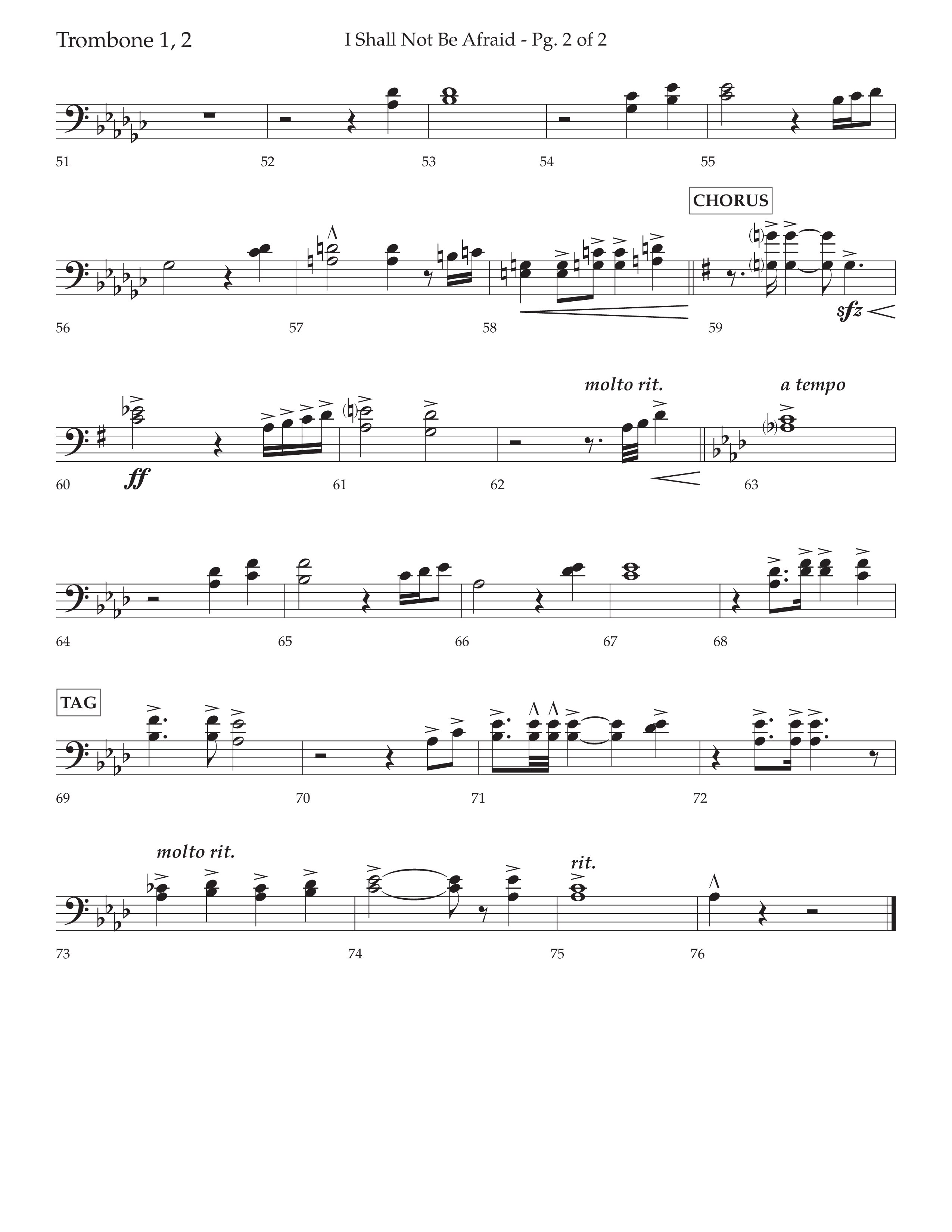 I Shall Not Be Afraid (Choral Anthem SATB) Trombone 1/2 (Lifeway Choral / Arr. Cliff Duren)
