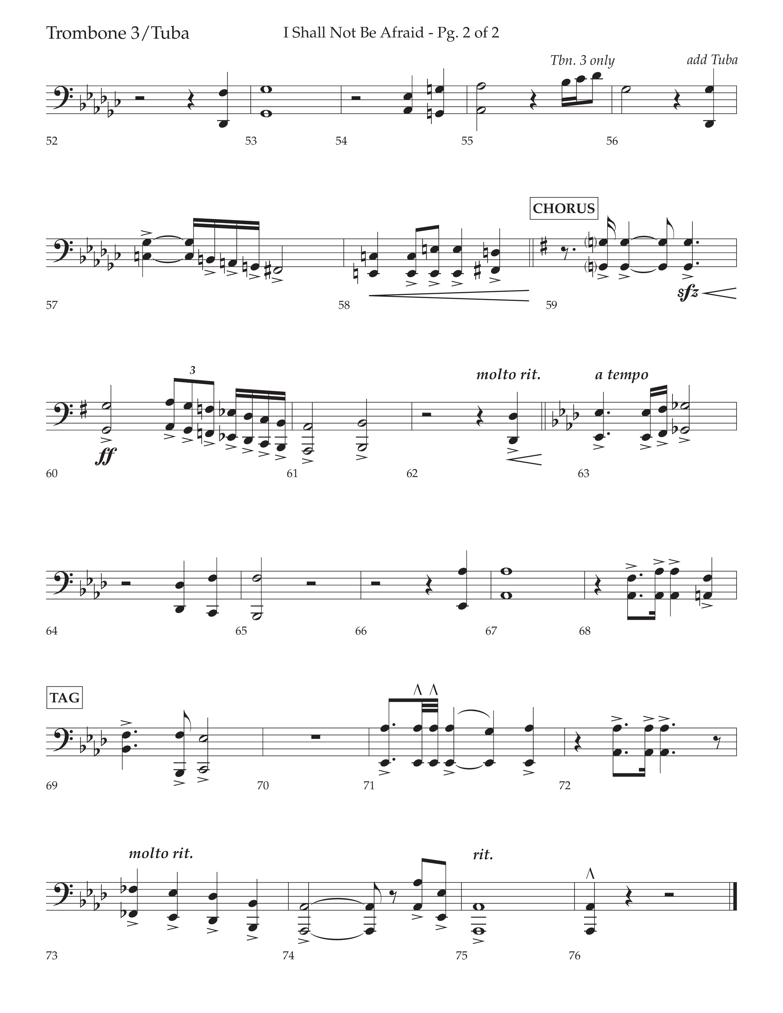 I Shall Not Be Afraid (Choral Anthem SATB) Trombone 3/Tuba (Lifeway Choral / Arr. Cliff Duren)