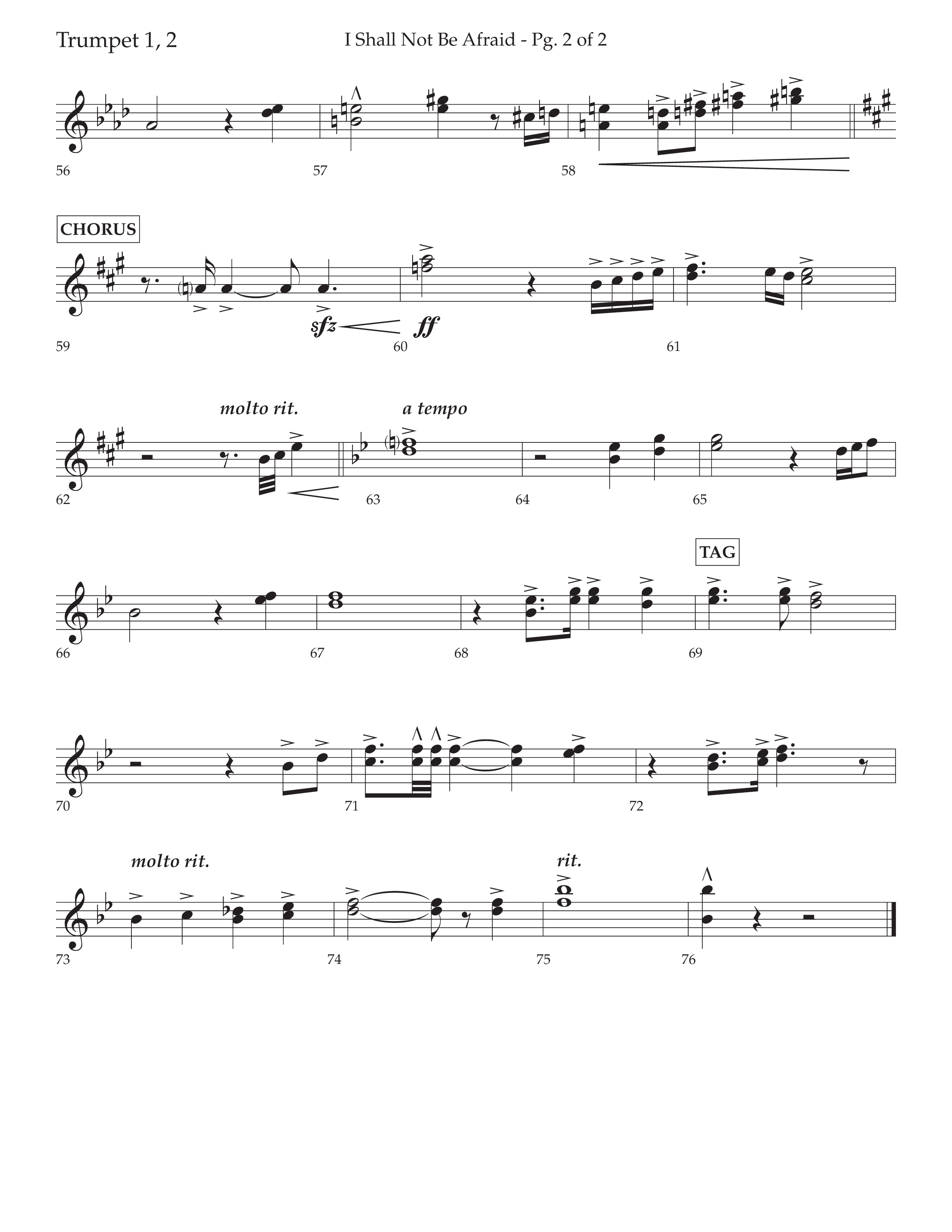 I Shall Not Be Afraid (Choral Anthem SATB) Trumpet 1,2 (Lifeway Choral / Arr. Cliff Duren)