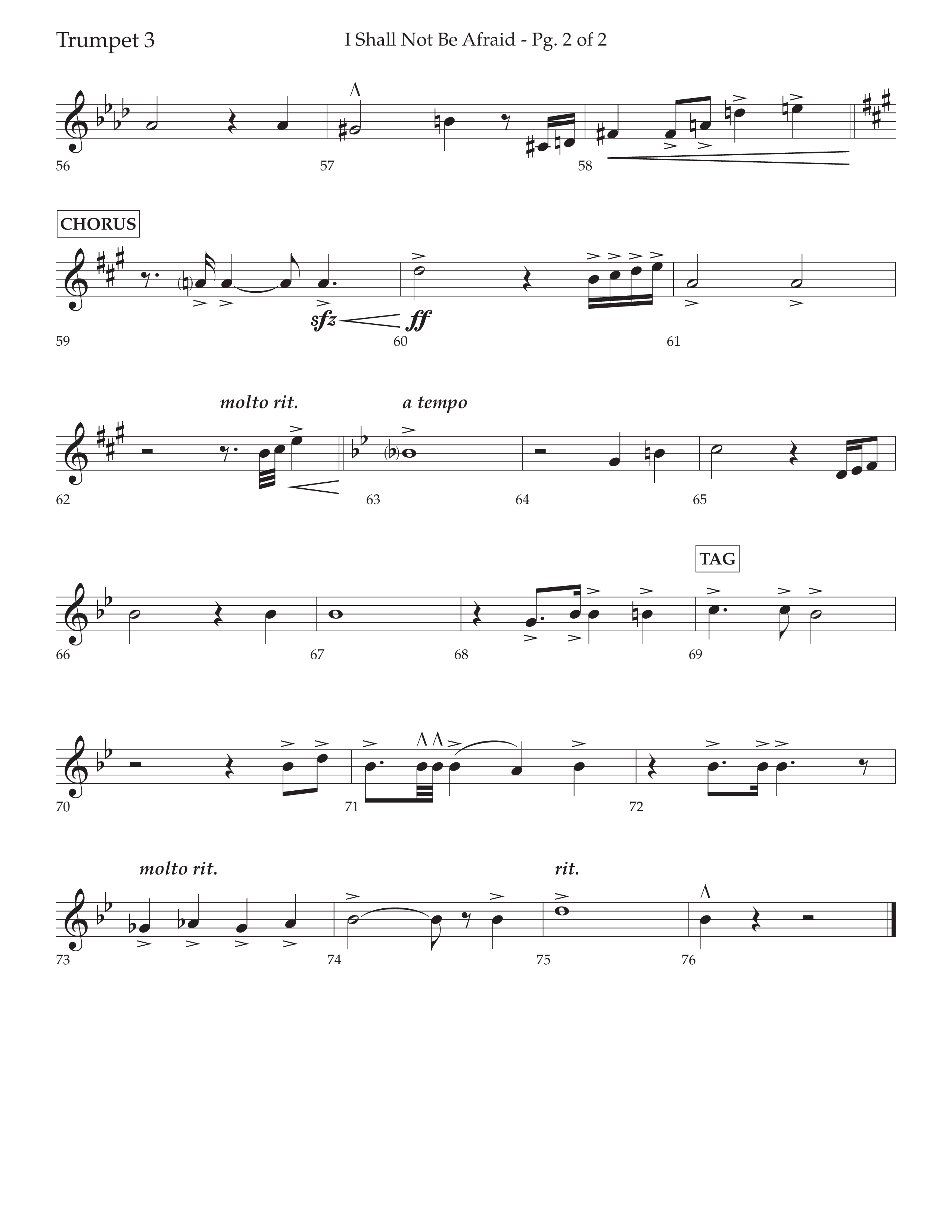 I Shall Not Be Afraid (Choral Anthem SATB) Trumpet 3 (Lifeway Choral / Arr. Cliff Duren)