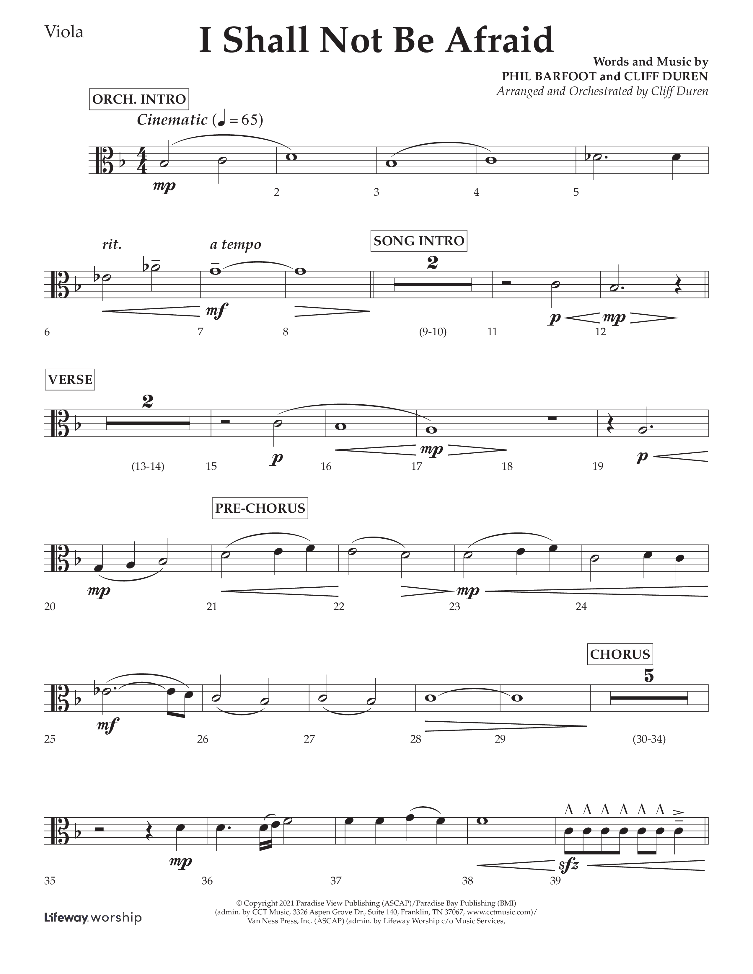 I Shall Not Be Afraid (Choral Anthem SATB) Viola (Lifeway Choral / Arr. Cliff Duren)