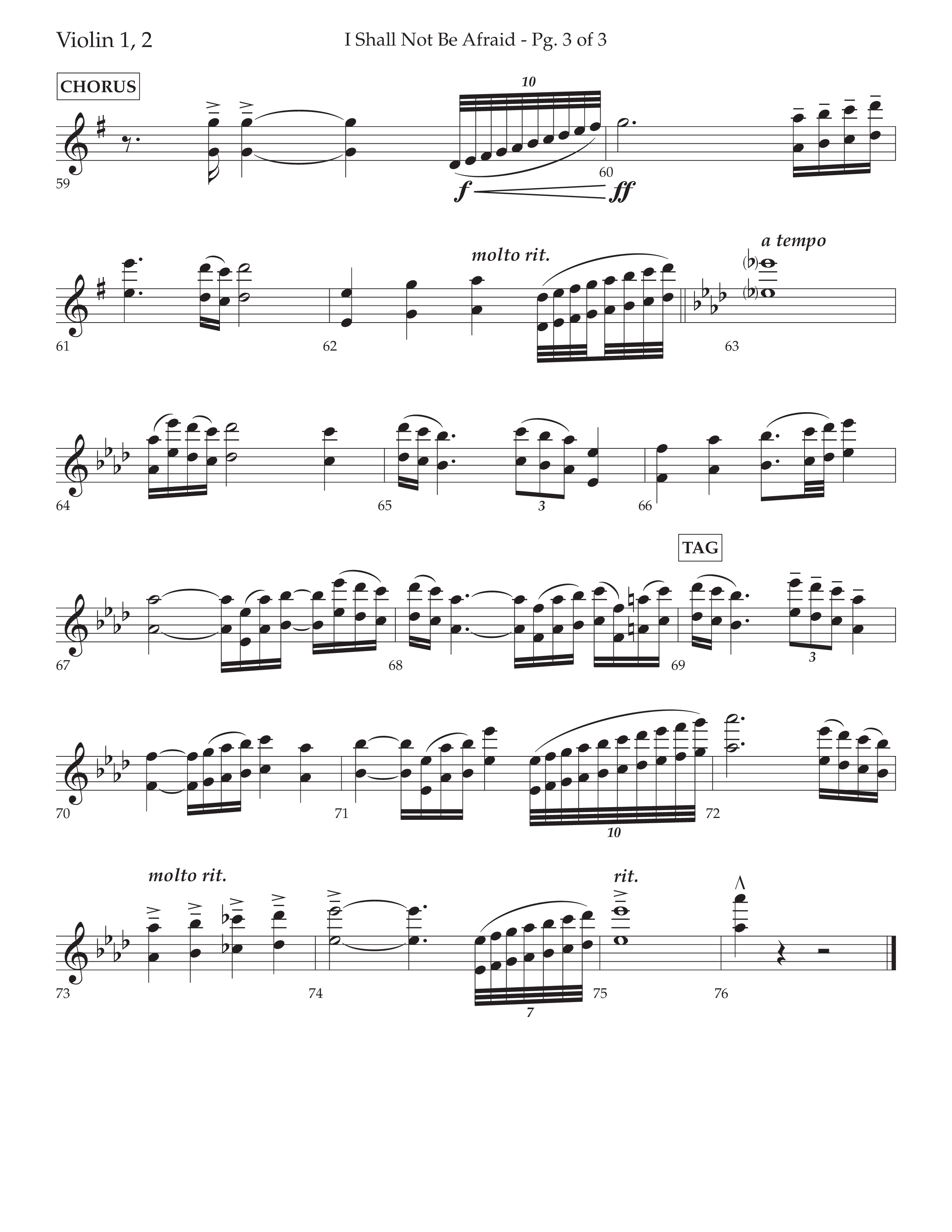 I Shall Not Be Afraid (Choral Anthem SATB) Violin 1/2 (Lifeway Choral / Arr. Cliff Duren)