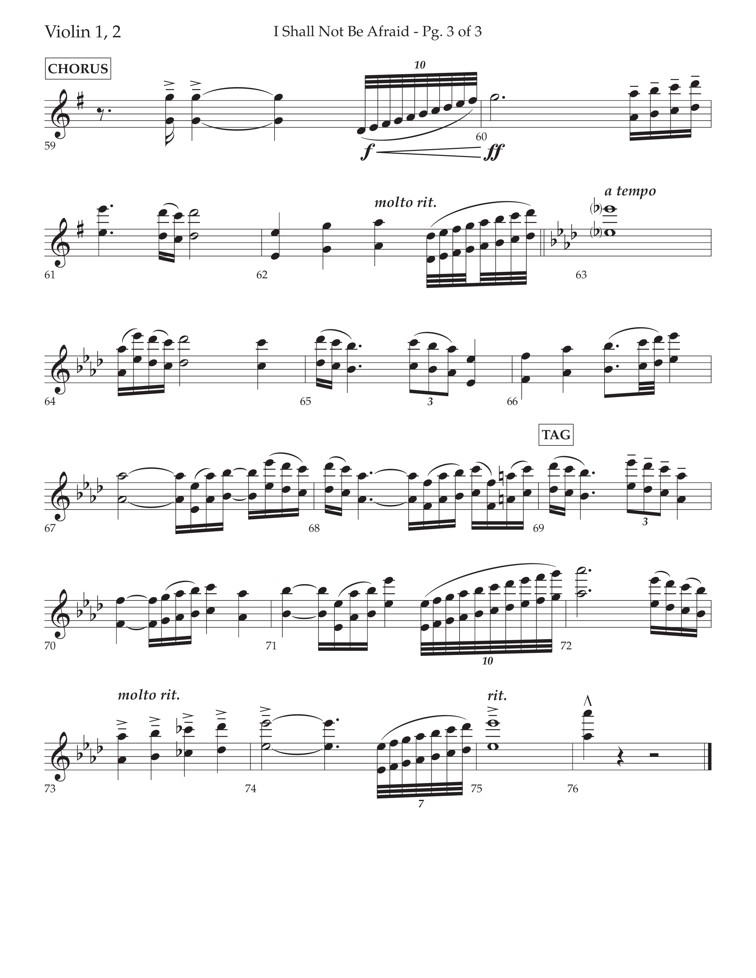 I Shall Not Be Afraid (Choral Anthem SATB) Violin 1/2 (Lifeway Choral / Arr. Cliff Duren)