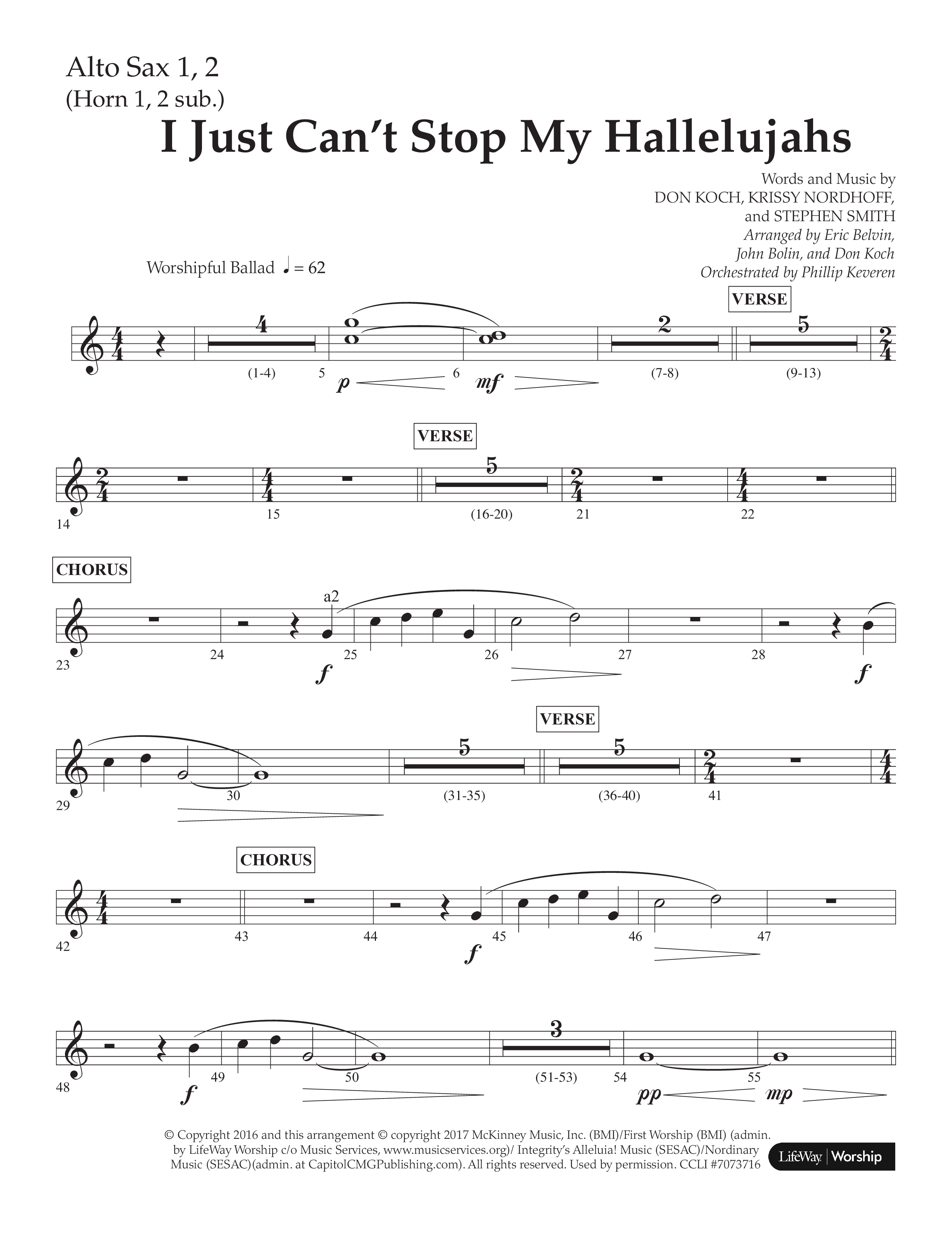 I Just Can’t Stop My Hallelujahs (Choral Anthem SATB) Alto Sax 1/2 (Lifeway Choral / Arr. Eric Belvin / Arr. John Bolin / Arr. Don Koch / Orch. Phillip Keveren)