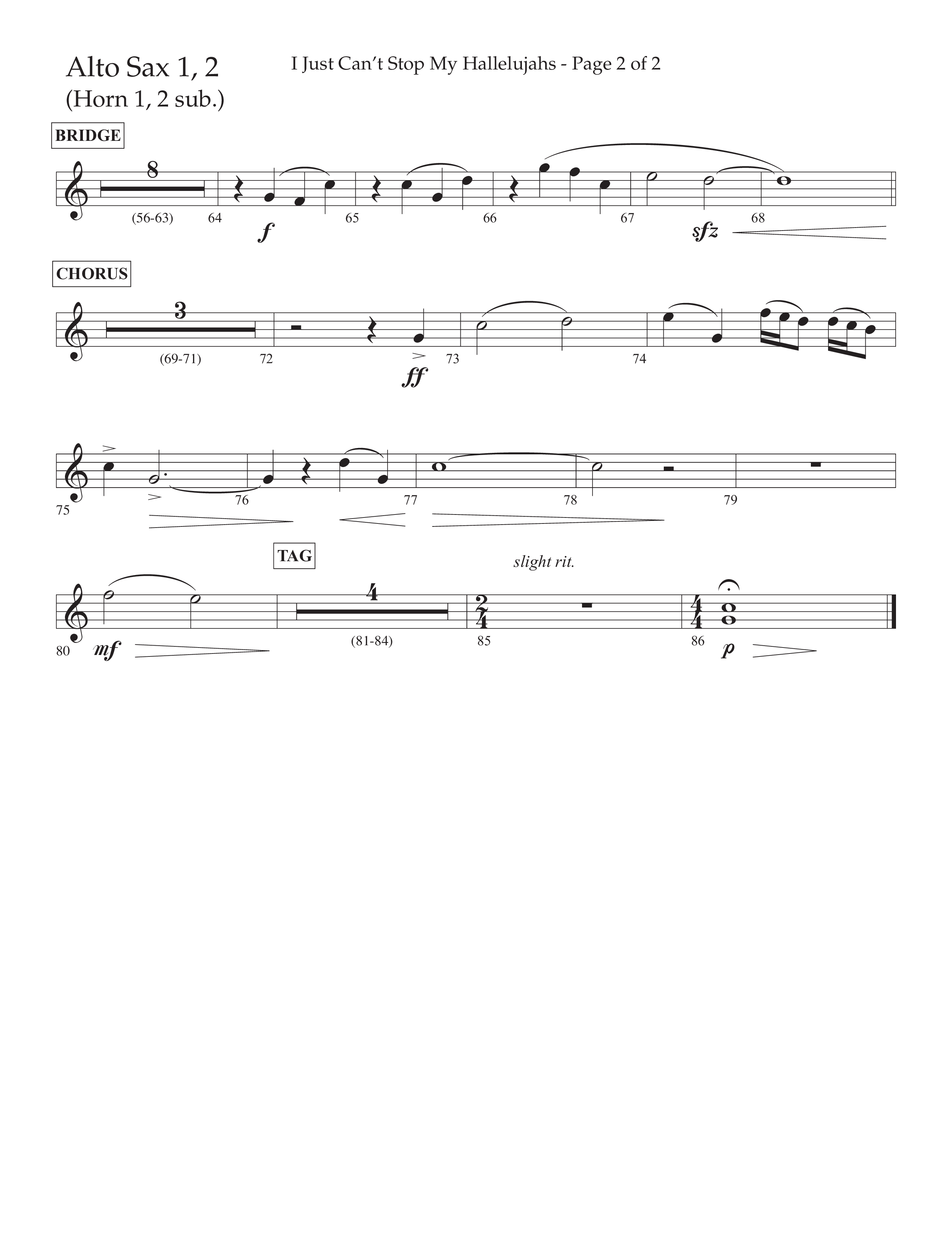 I Just Can’t Stop My Hallelujahs (Choral Anthem SATB) Alto Sax 1/2 (Lifeway Choral / Arr. Eric Belvin / Arr. John Bolin / Arr. Don Koch / Orch. Phillip Keveren)