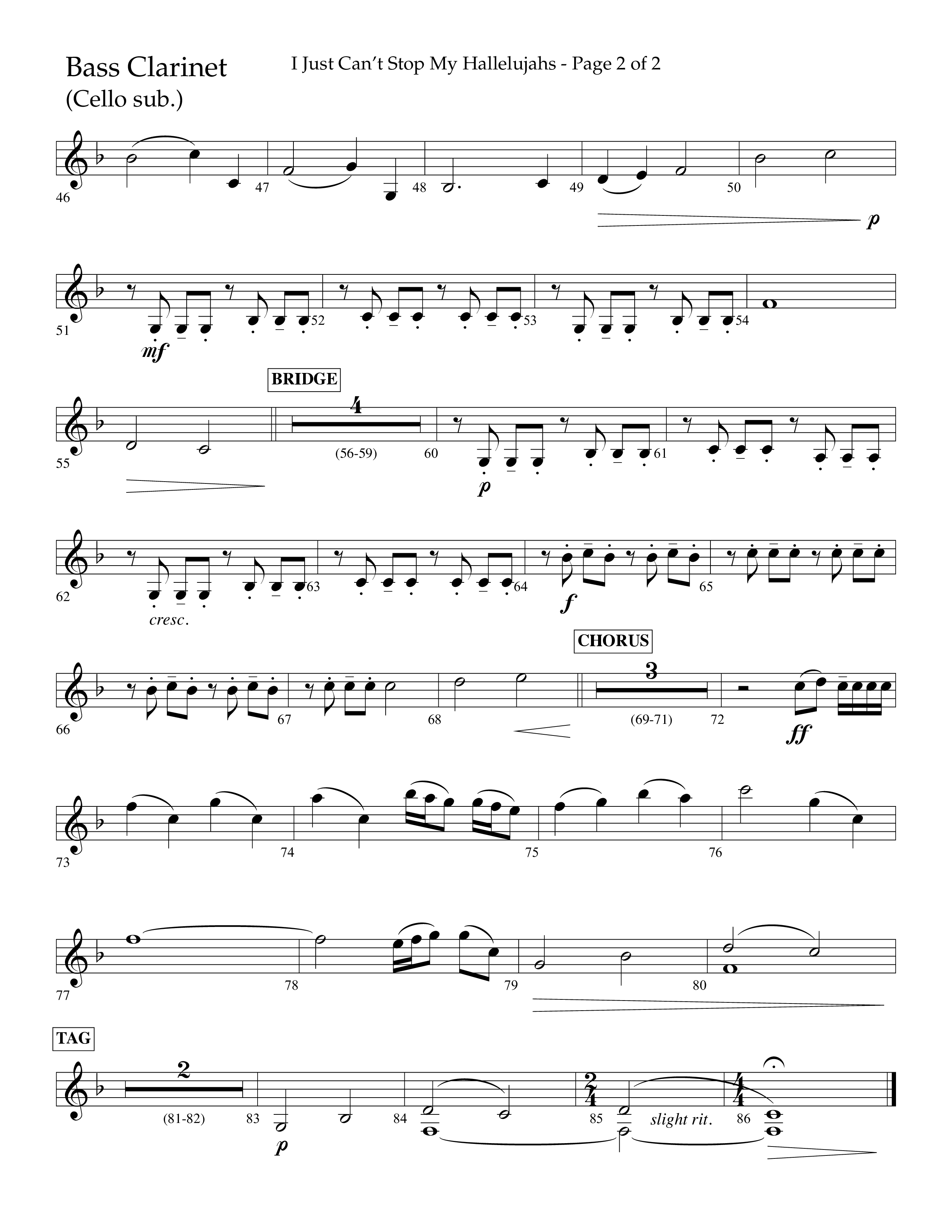 I Just Can’t Stop My Hallelujahs (Choral Anthem SATB) Bass Clarinet (Lifeway Choral / Arr. Eric Belvin / Arr. John Bolin / Arr. Don Koch / Orch. Phillip Keveren)
