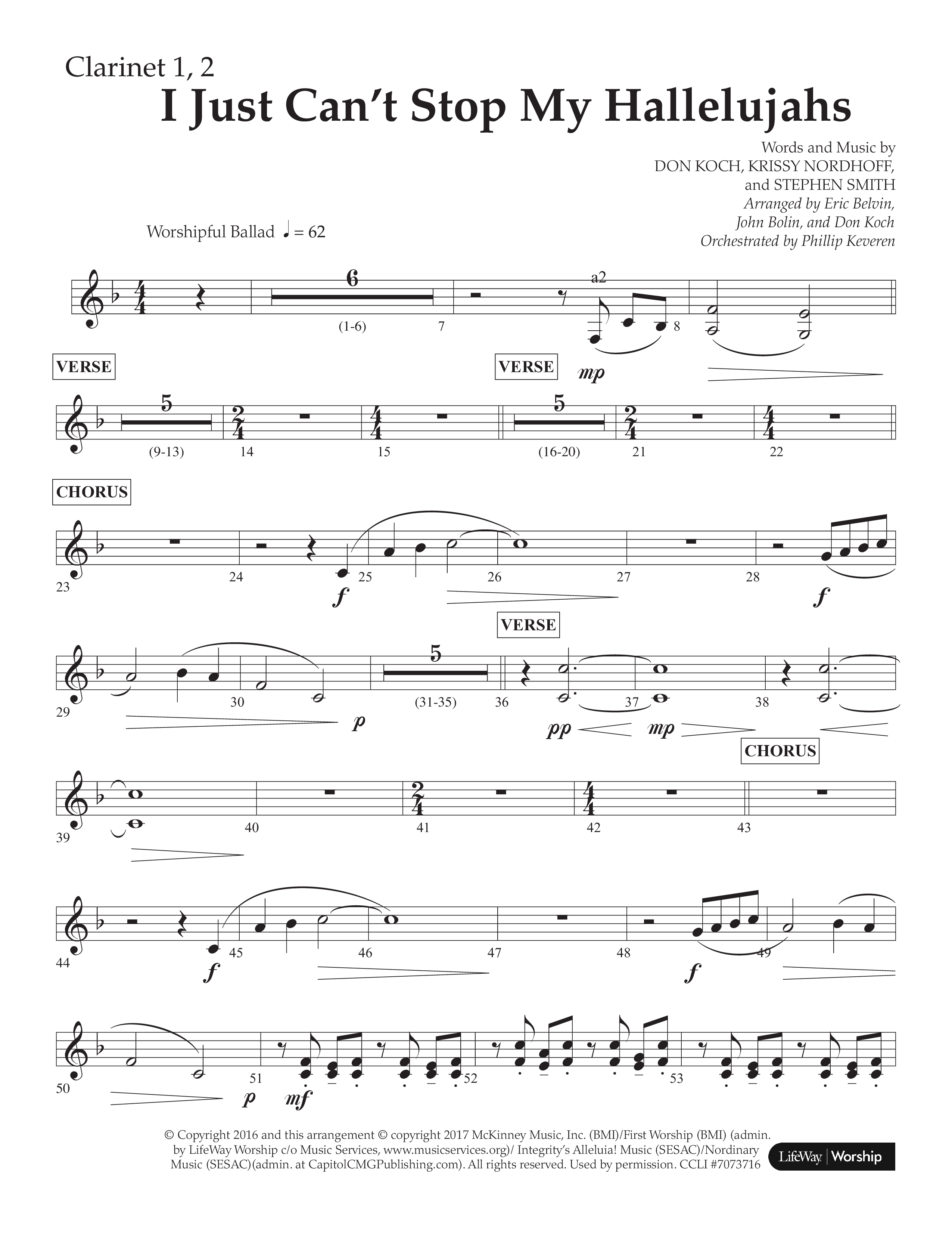 I Just Can’t Stop My Hallelujahs (Choral Anthem SATB) Clarinet 1/2 (Lifeway Choral / Arr. Eric Belvin / Arr. John Bolin / Arr. Don Koch / Orch. Phillip Keveren)