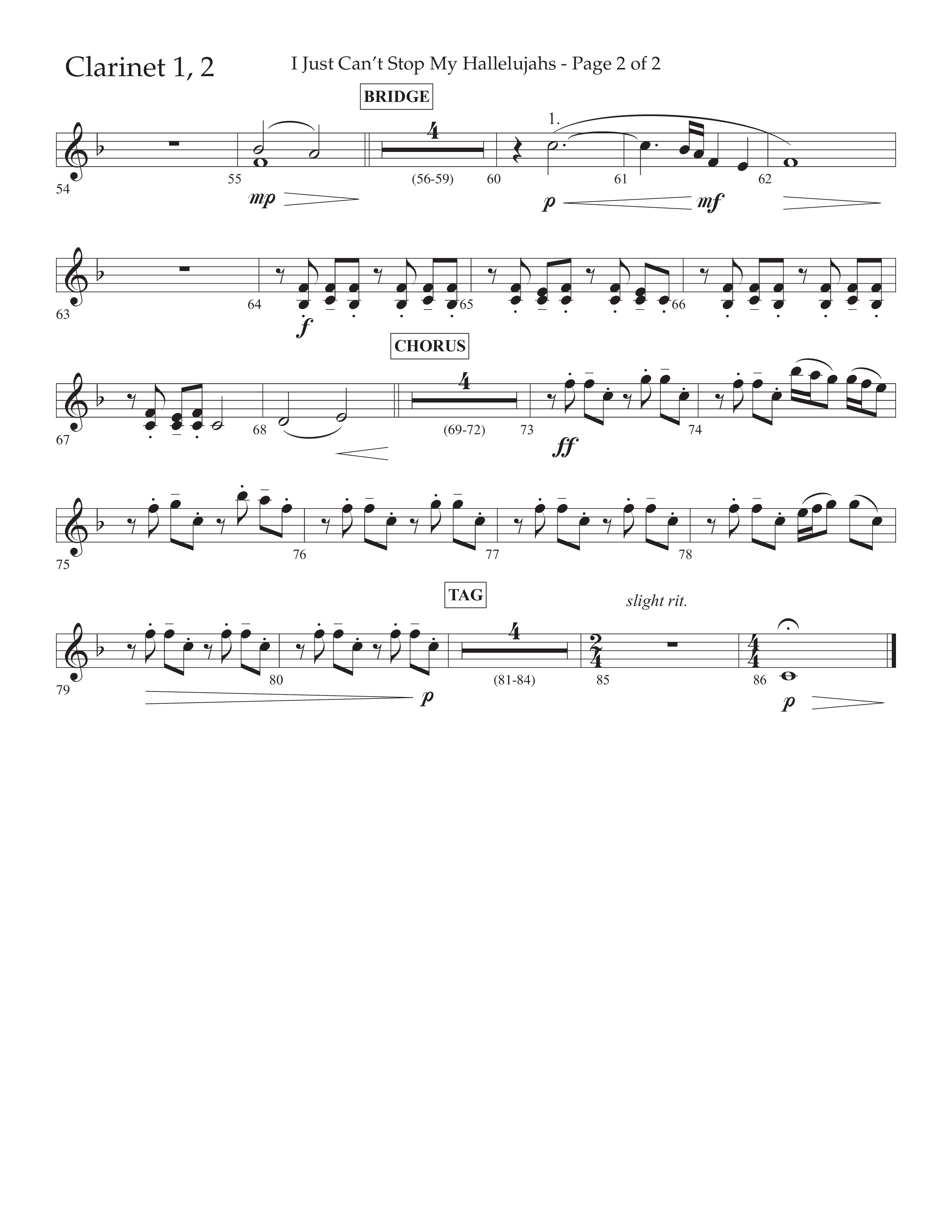I Just Can’t Stop My Hallelujahs (Choral Anthem SATB) Clarinet 1/2 (Lifeway Choral / Arr. Eric Belvin / Arr. John Bolin / Arr. Don Koch / Orch. Phillip Keveren)