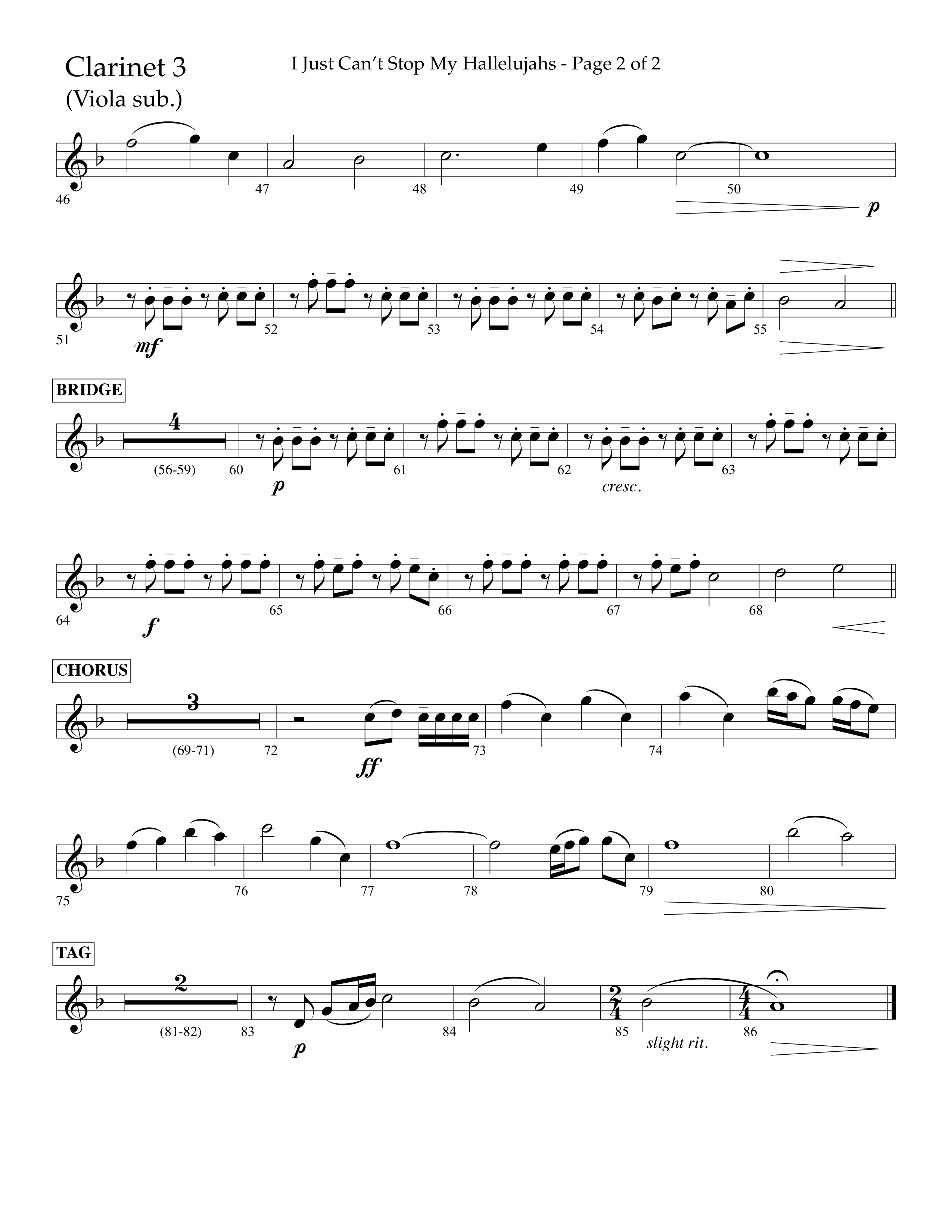 I Just Can’t Stop My Hallelujahs (Choral Anthem SATB) Clarinet 3 (Lifeway Choral / Arr. Eric Belvin / Arr. John Bolin / Arr. Don Koch / Orch. Phillip Keveren)