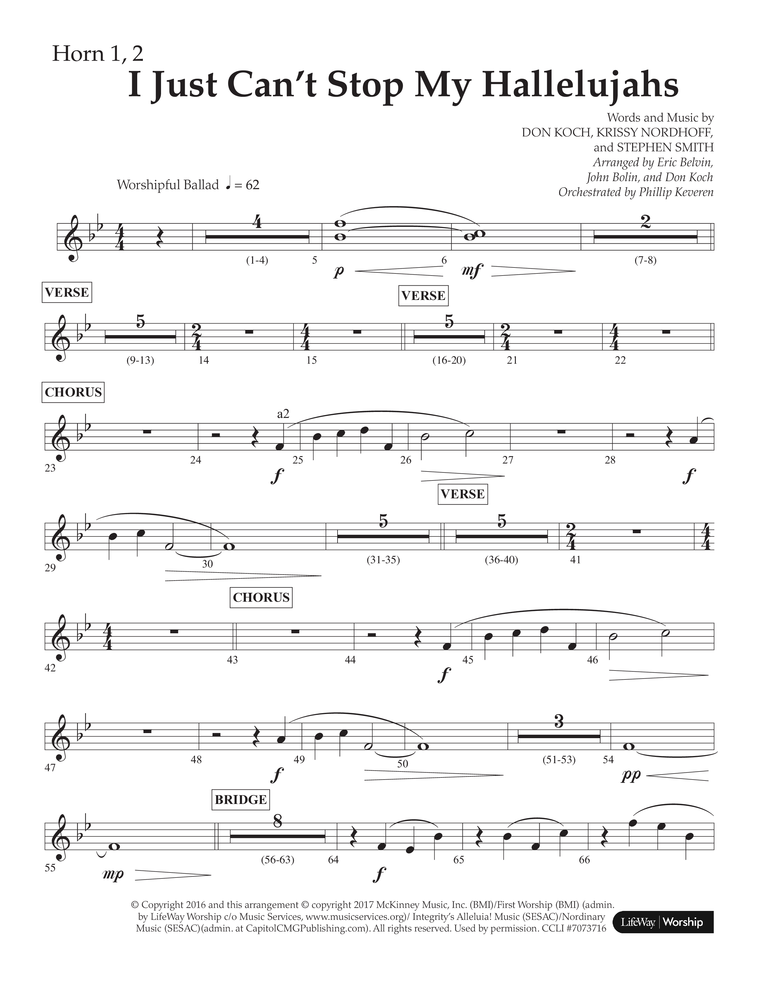 I Just Can’t Stop My Hallelujahs (Choral Anthem SATB) French Horn 1/2 (Lifeway Choral / Arr. Eric Belvin / Arr. John Bolin / Arr. Don Koch / Orch. Phillip Keveren)
