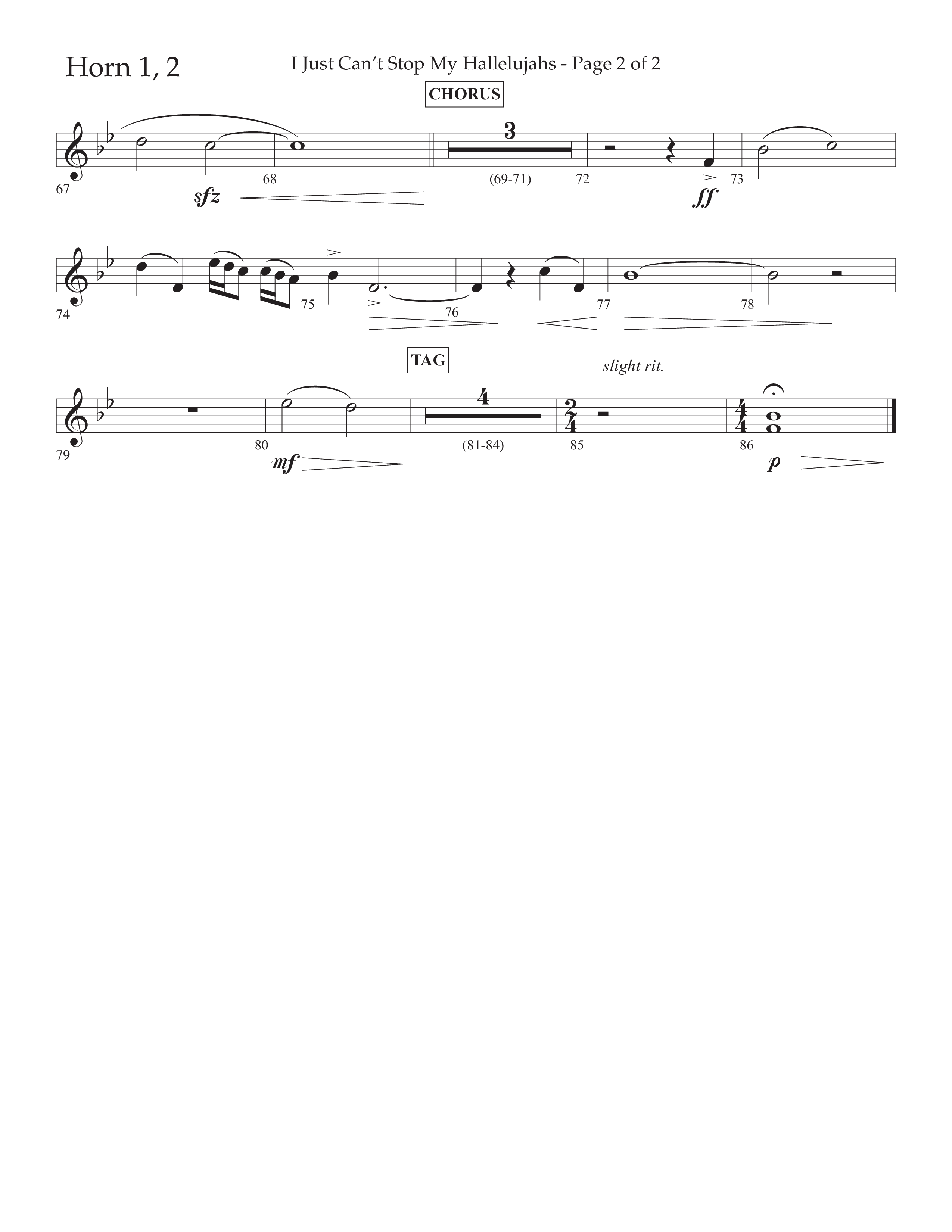 I Just Can’t Stop My Hallelujahs (Choral Anthem SATB) French Horn 1/2 (Lifeway Choral / Arr. Eric Belvin / Arr. John Bolin / Arr. Don Koch / Orch. Phillip Keveren)