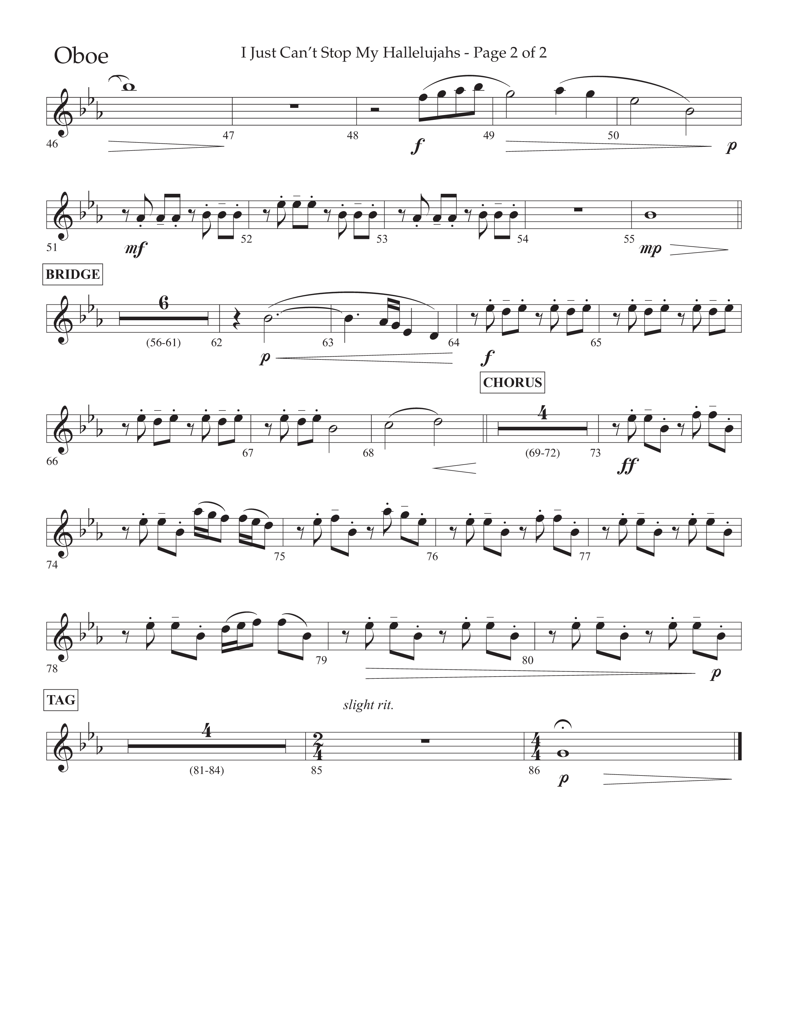 I Just Can’t Stop My Hallelujahs (Choral Anthem SATB) Oboe (Lifeway Choral / Arr. Eric Belvin / Arr. John Bolin / Arr. Don Koch / Orch. Phillip Keveren)