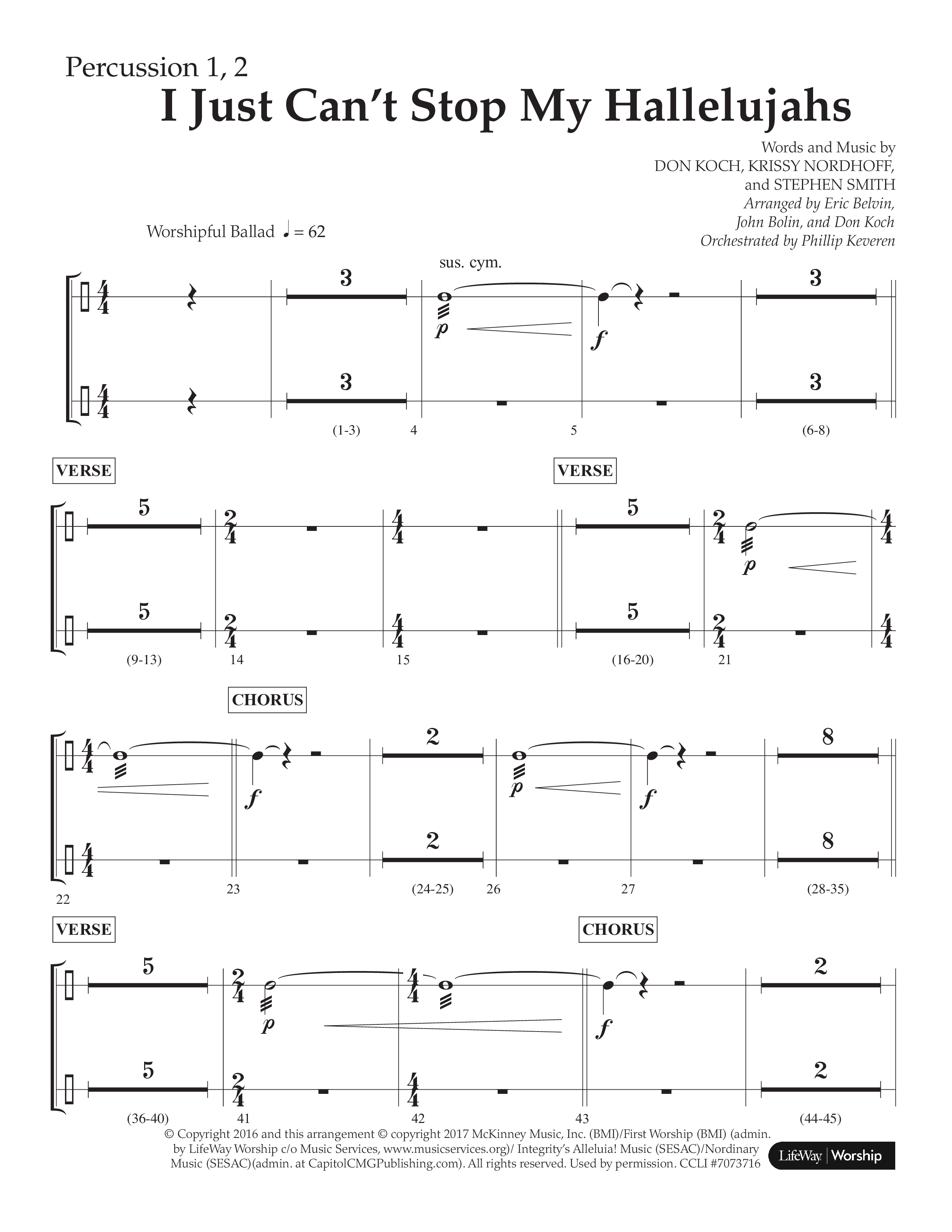 I Just Can’t Stop My Hallelujahs (Choral Anthem SATB) Percussion 1/2 (Lifeway Choral / Arr. Eric Belvin / Arr. John Bolin / Arr. Don Koch / Orch. Phillip Keveren)