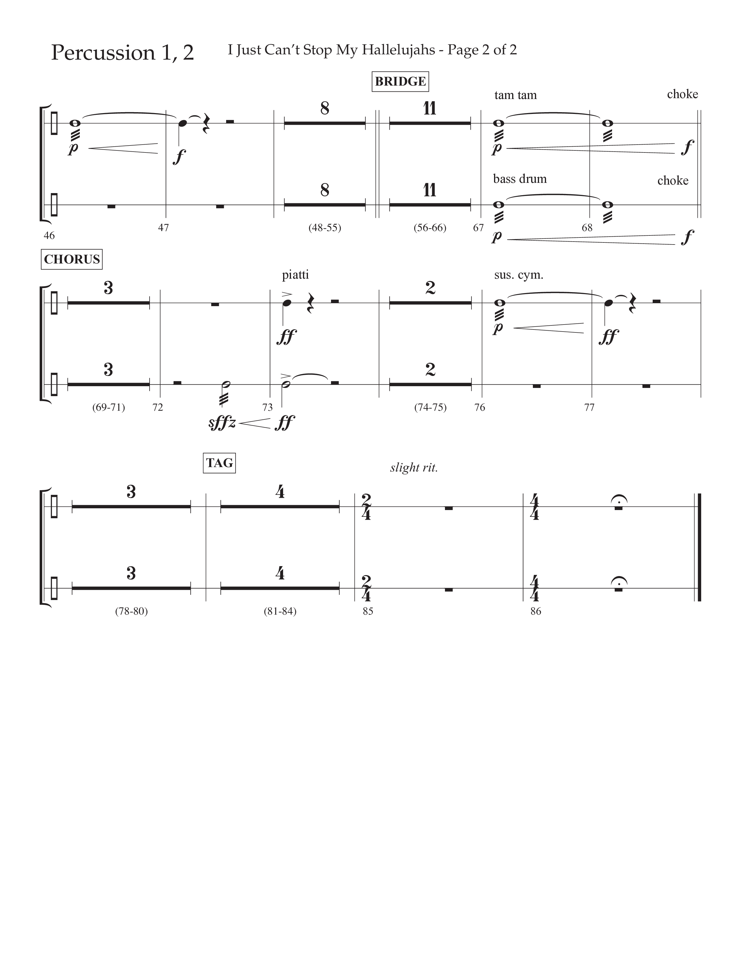 I Just Can’t Stop My Hallelujahs (Choral Anthem SATB) Percussion 1/2 (Lifeway Choral / Arr. Eric Belvin / Arr. John Bolin / Arr. Don Koch / Orch. Phillip Keveren)
