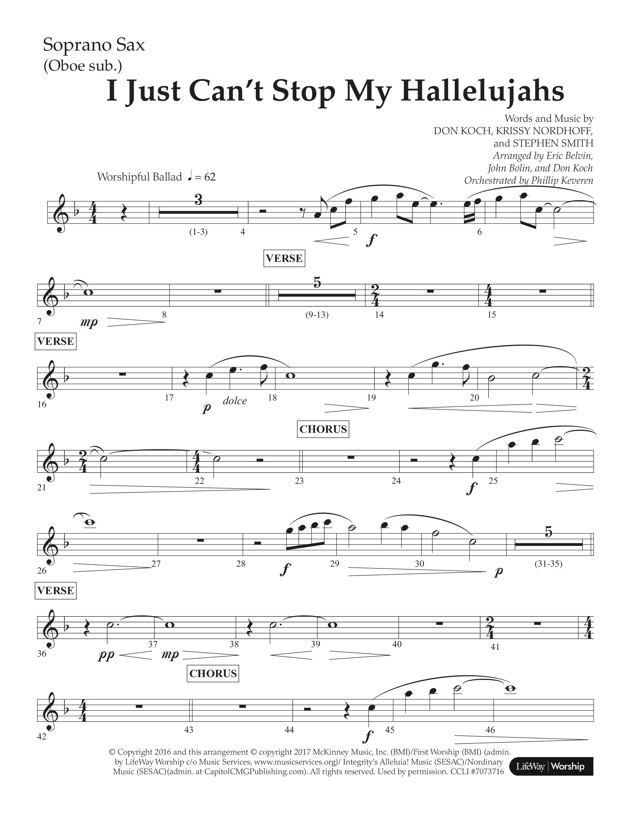 I Just Can’t Stop My Hallelujahs (Choral Anthem SATB) Soprano Sax (Lifeway Choral / Arr. Eric Belvin / Arr. John Bolin / Arr. Don Koch / Orch. Phillip Keveren)