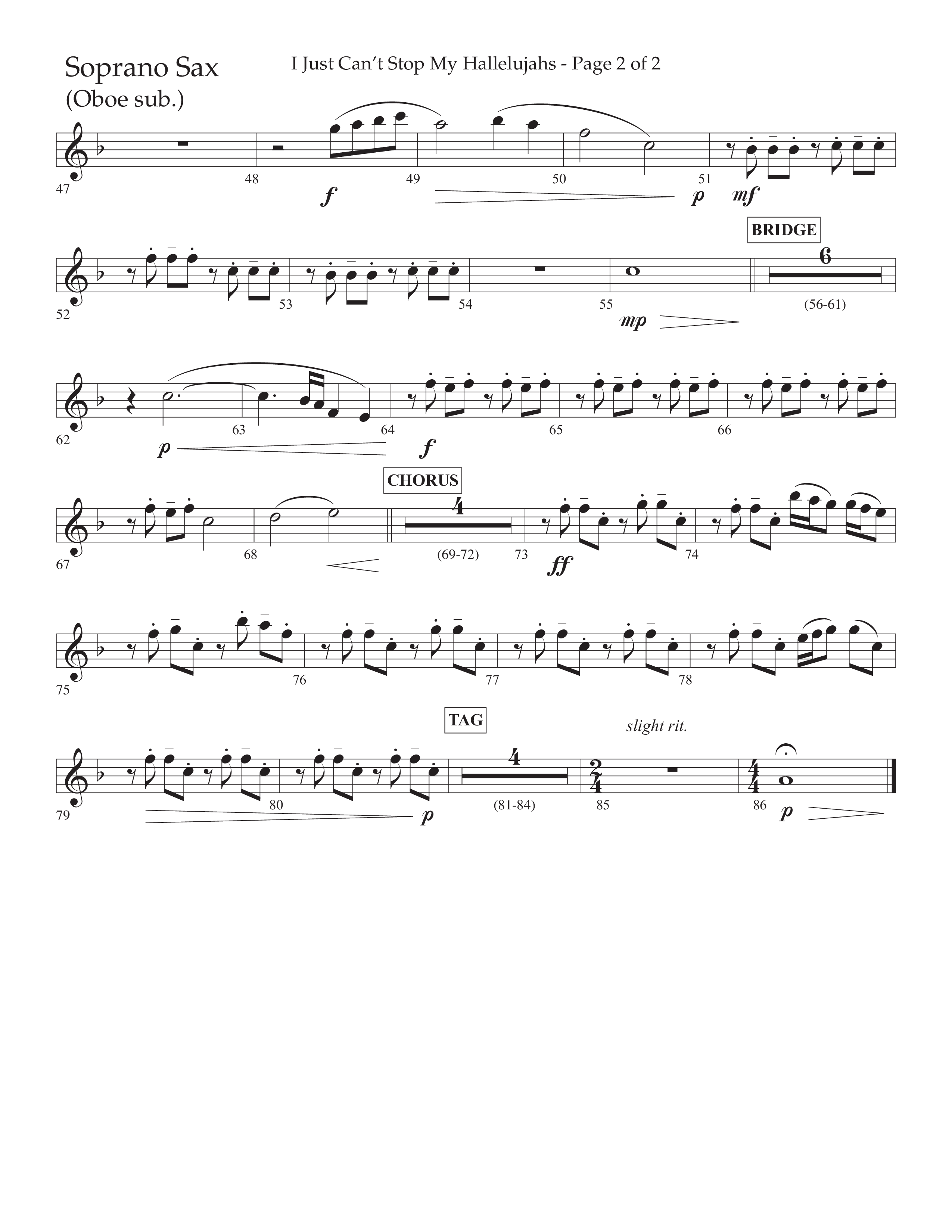 I Just Can’t Stop My Hallelujahs (Choral Anthem SATB) Soprano Sax (Lifeway Choral / Arr. Eric Belvin / Arr. John Bolin / Arr. Don Koch / Orch. Phillip Keveren)