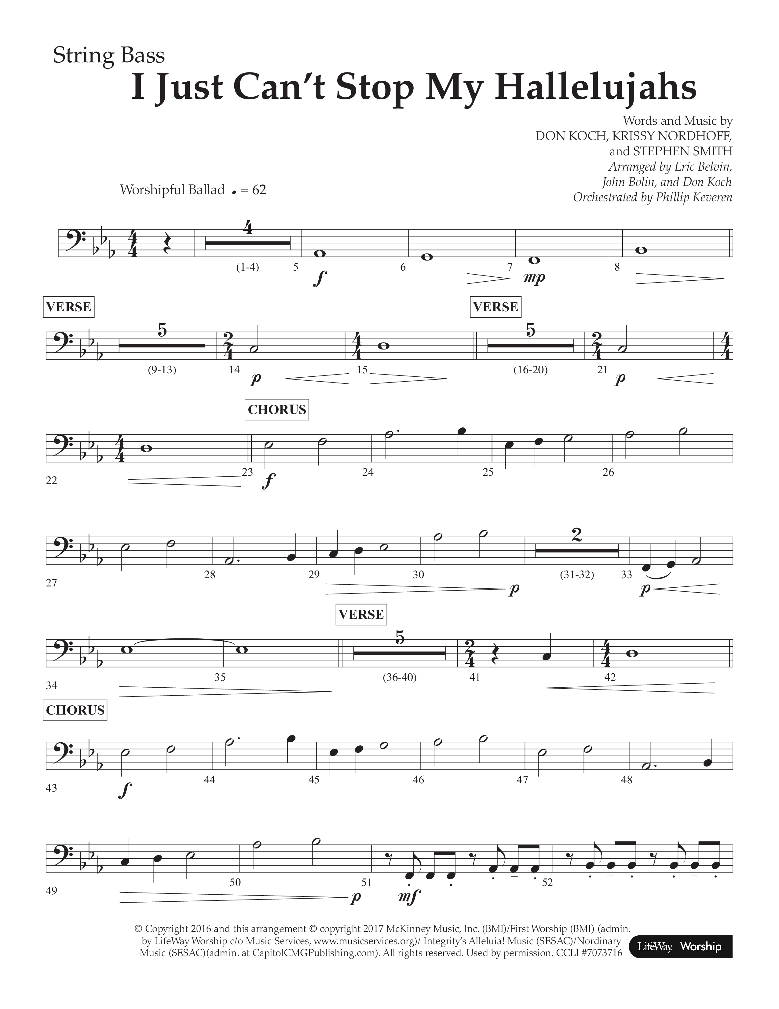 I Just Can’t Stop My Hallelujahs (Choral Anthem SATB) String Bass (Lifeway Choral / Arr. Eric Belvin / Arr. John Bolin / Arr. Don Koch / Orch. Phillip Keveren)