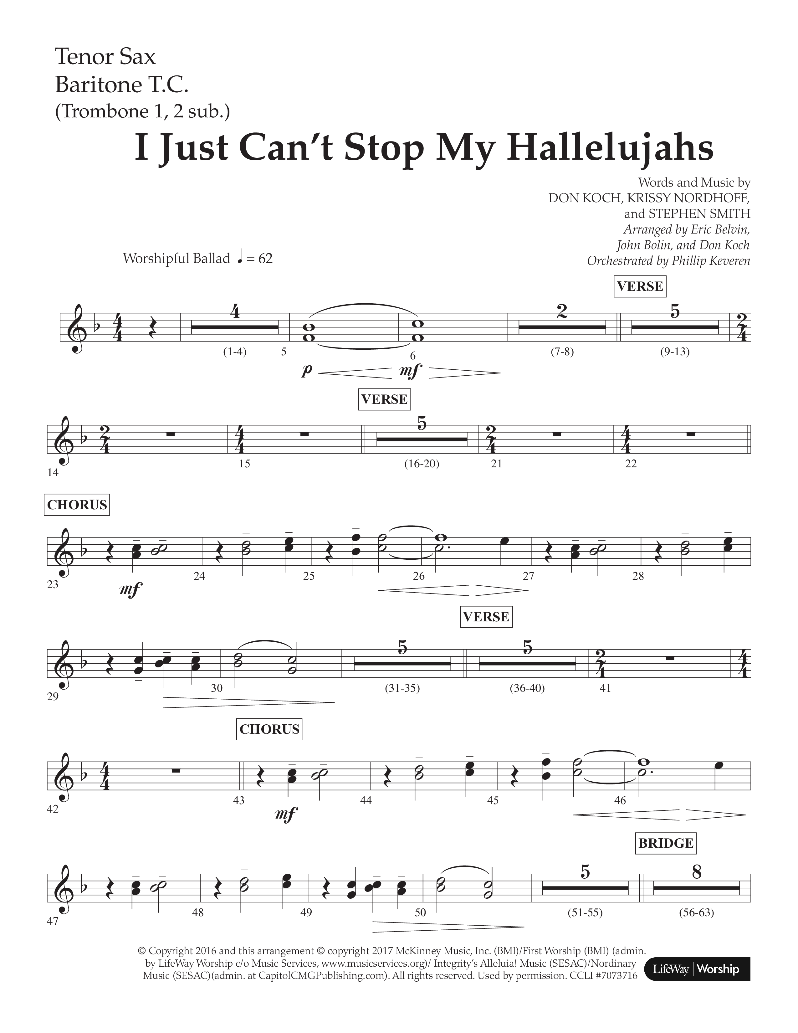 I Just Can’t Stop My Hallelujahs (Choral Anthem SATB) Tenor Sax/Baritone T.C. (Lifeway Choral / Arr. Eric Belvin / Arr. John Bolin / Arr. Don Koch / Orch. Phillip Keveren)