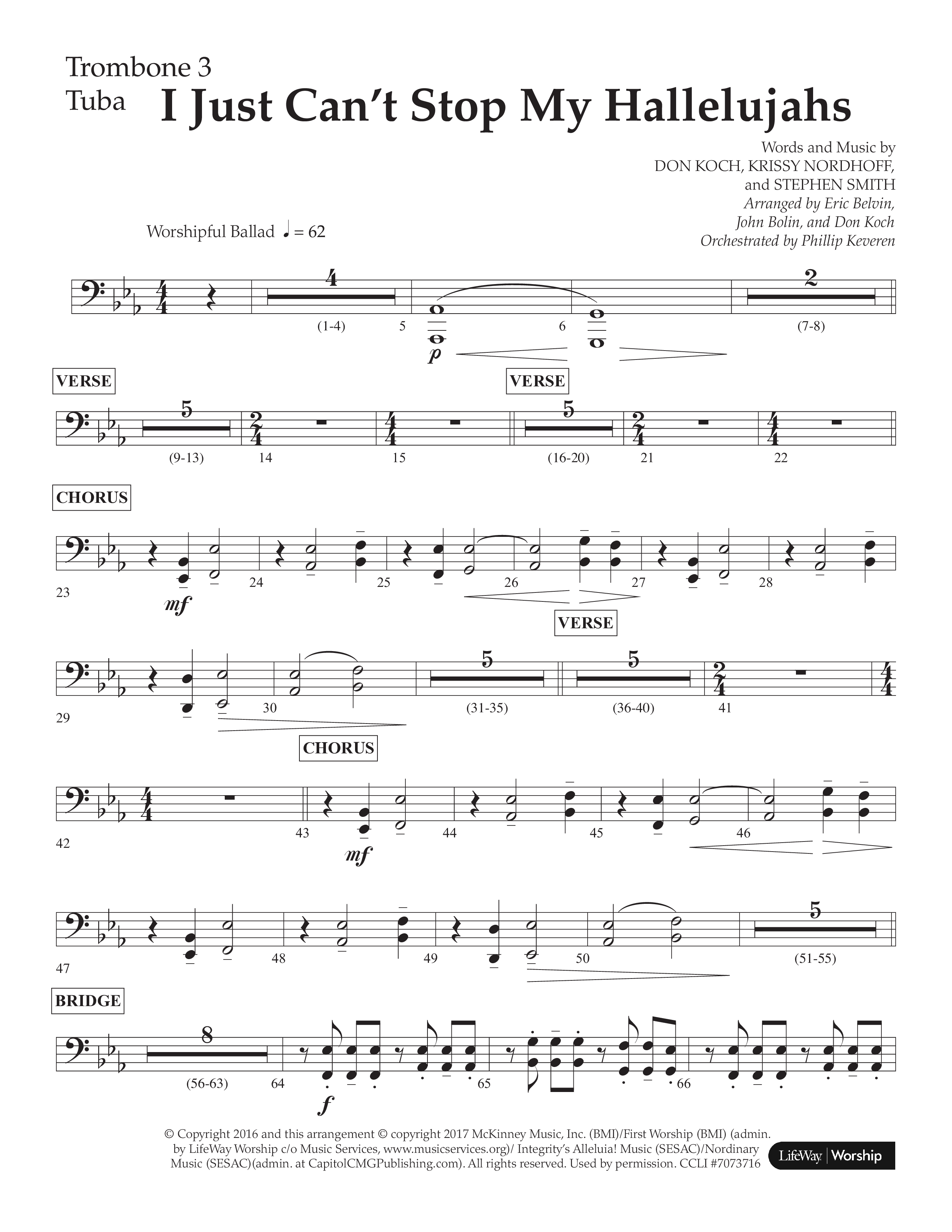 I Just Can’t Stop My Hallelujahs (Choral Anthem SATB) Trombone 3/Tuba (Lifeway Choral / Arr. Eric Belvin / Arr. John Bolin / Arr. Don Koch / Orch. Phillip Keveren)