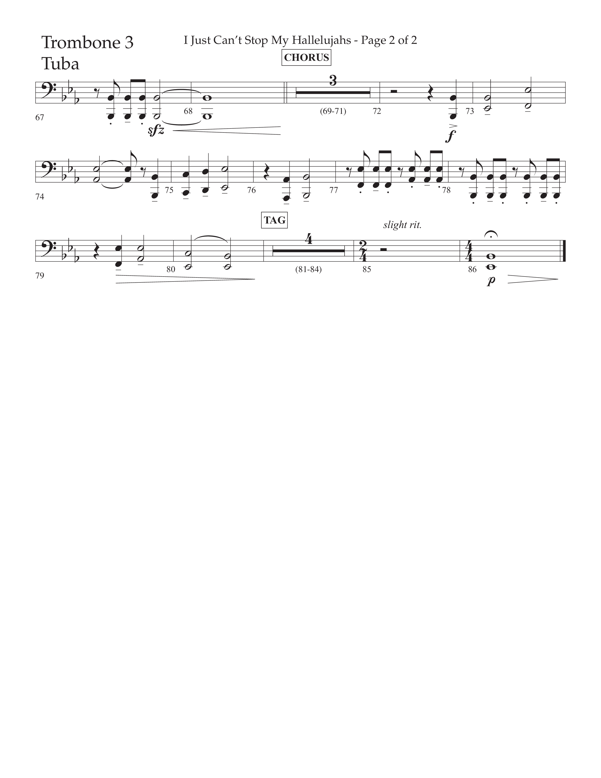 I Just Can’t Stop My Hallelujahs (Choral Anthem SATB) Trombone 3/Tuba (Lifeway Choral / Arr. Eric Belvin / Arr. John Bolin / Arr. Don Koch / Orch. Phillip Keveren)