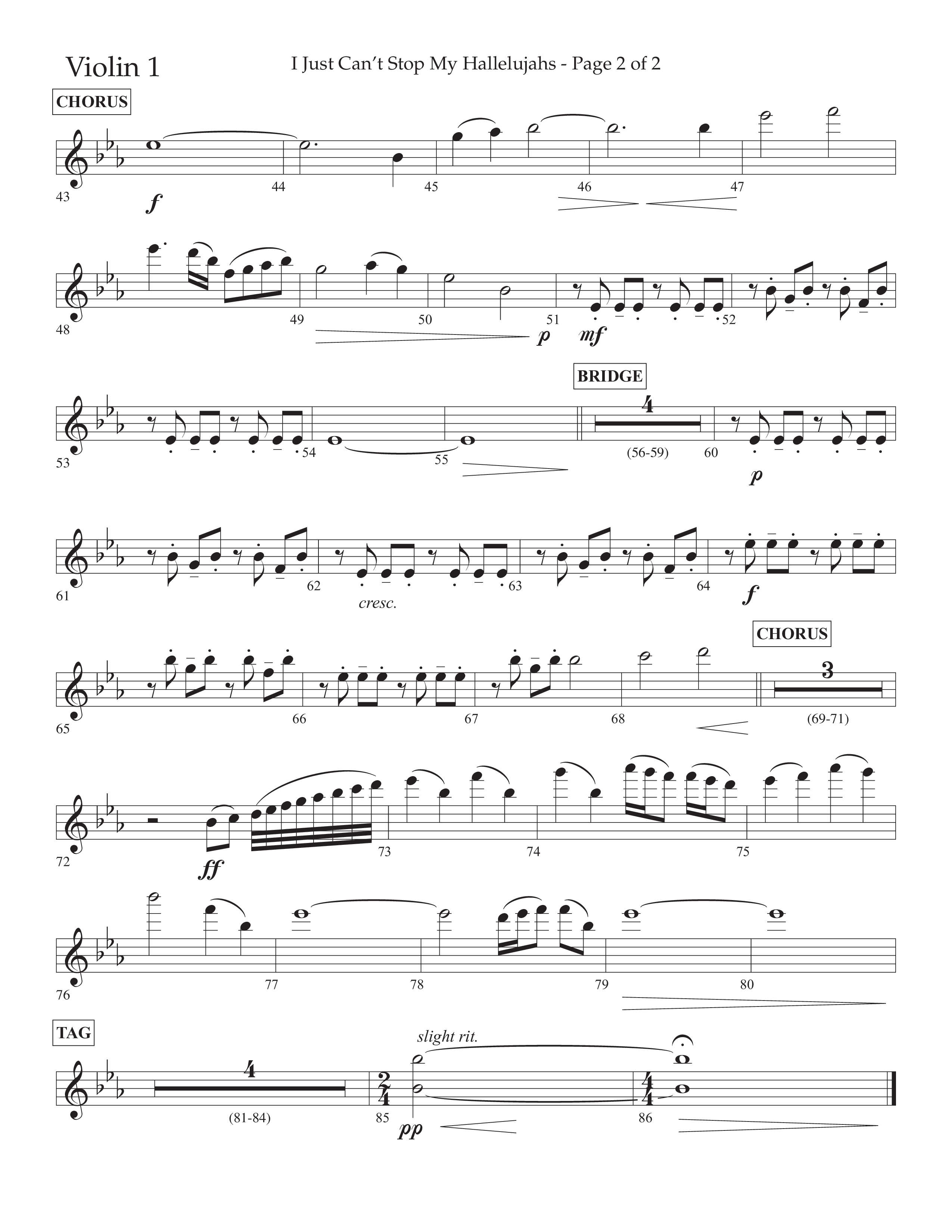 I Just Can’t Stop My Hallelujahs (Choral Anthem SATB) Violin 1 (Lifeway Choral / Arr. Eric Belvin / Arr. John Bolin / Arr. Don Koch / Orch. Phillip Keveren)
