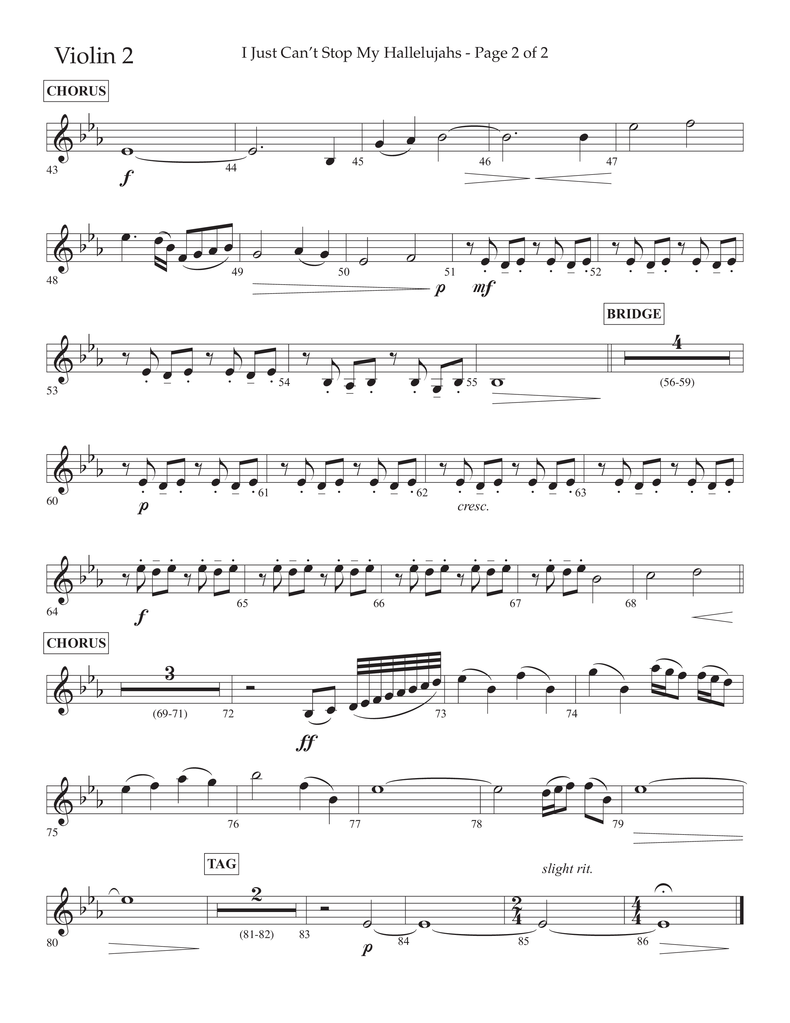 I Just Can’t Stop My Hallelujahs (Choral Anthem SATB) Violin 2 (Lifeway Choral / Arr. Eric Belvin / Arr. John Bolin / Arr. Don Koch / Orch. Phillip Keveren)