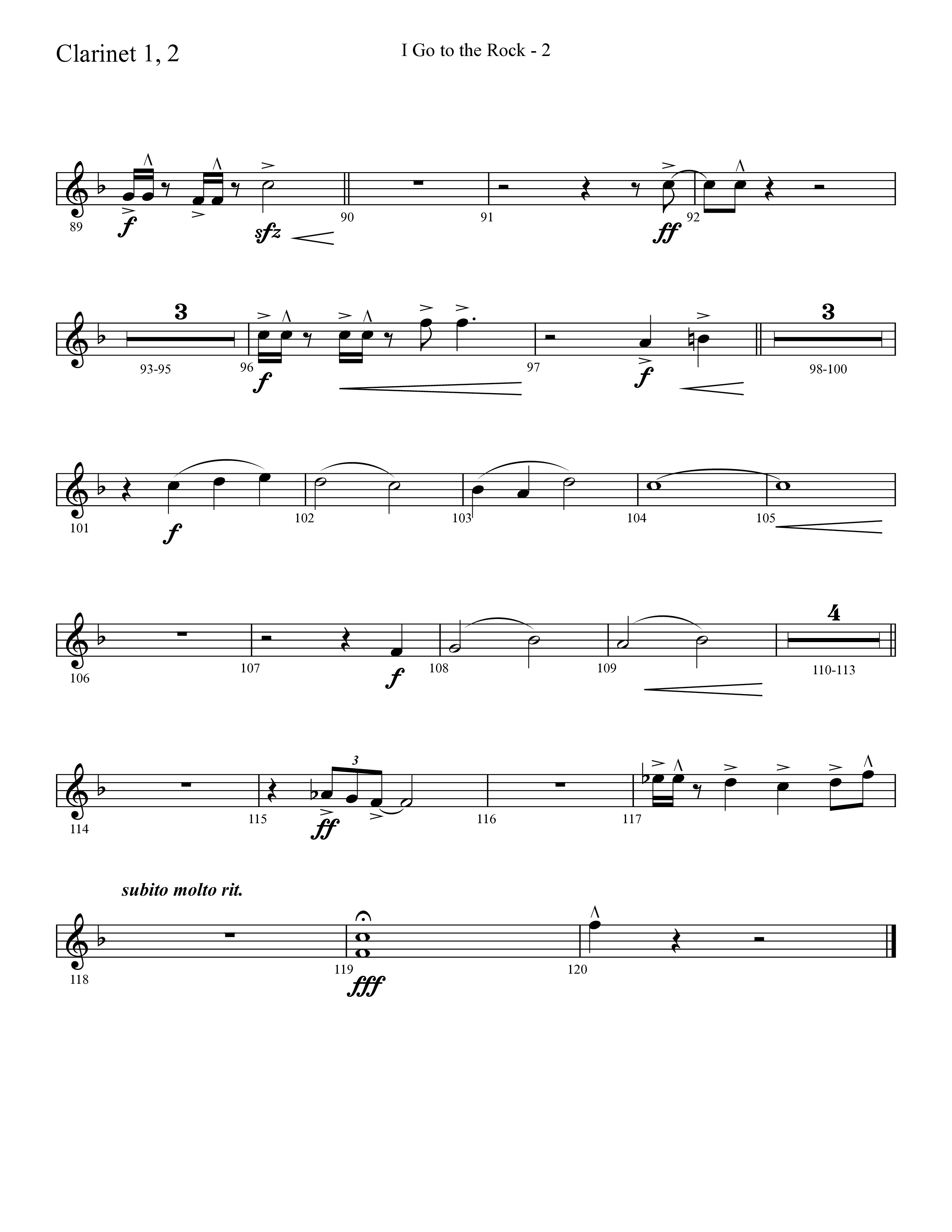 I Go To The Rock (Choral Anthem SATB) Clarinet 1/2 (Lifeway Choral / Arr. Cliff Duren)